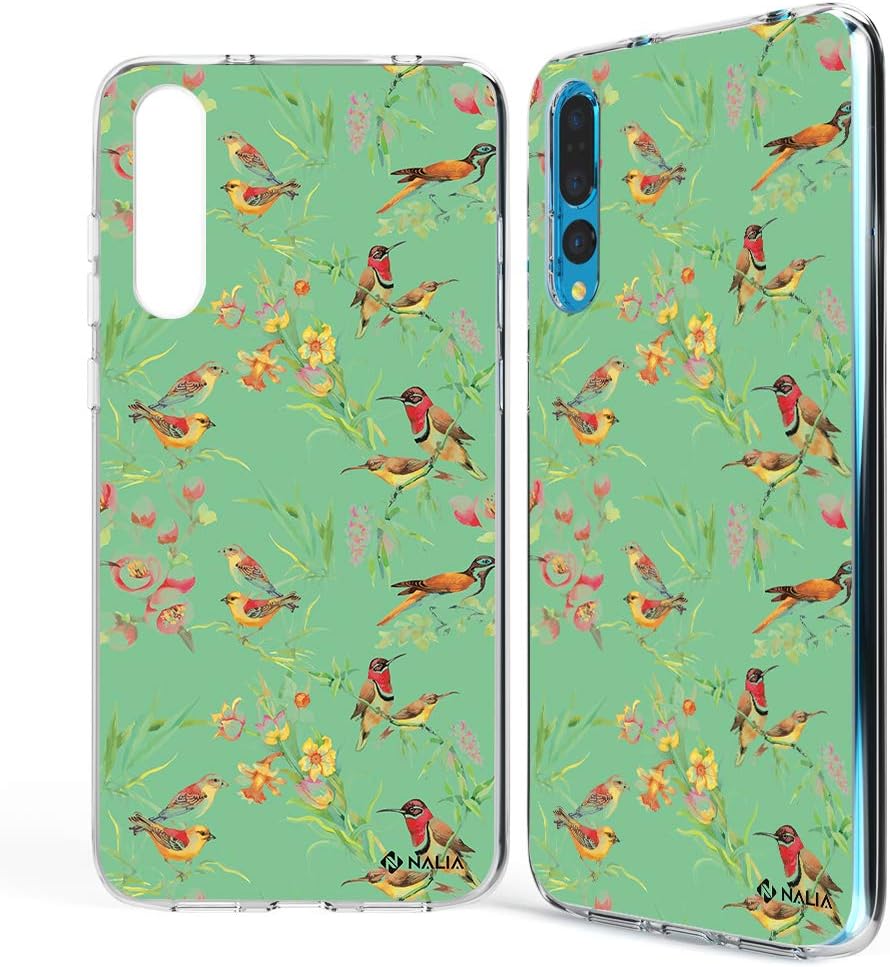NALIA Funda Compatible con Huawei P20 Pro, Motivo Design Movil Protectora Ultra-Fina Carcasa Silicona Cubierta Goma Gel Estuche Telefono Bumper Ligera Cover Phone Case, Designs:Flores y pájaros