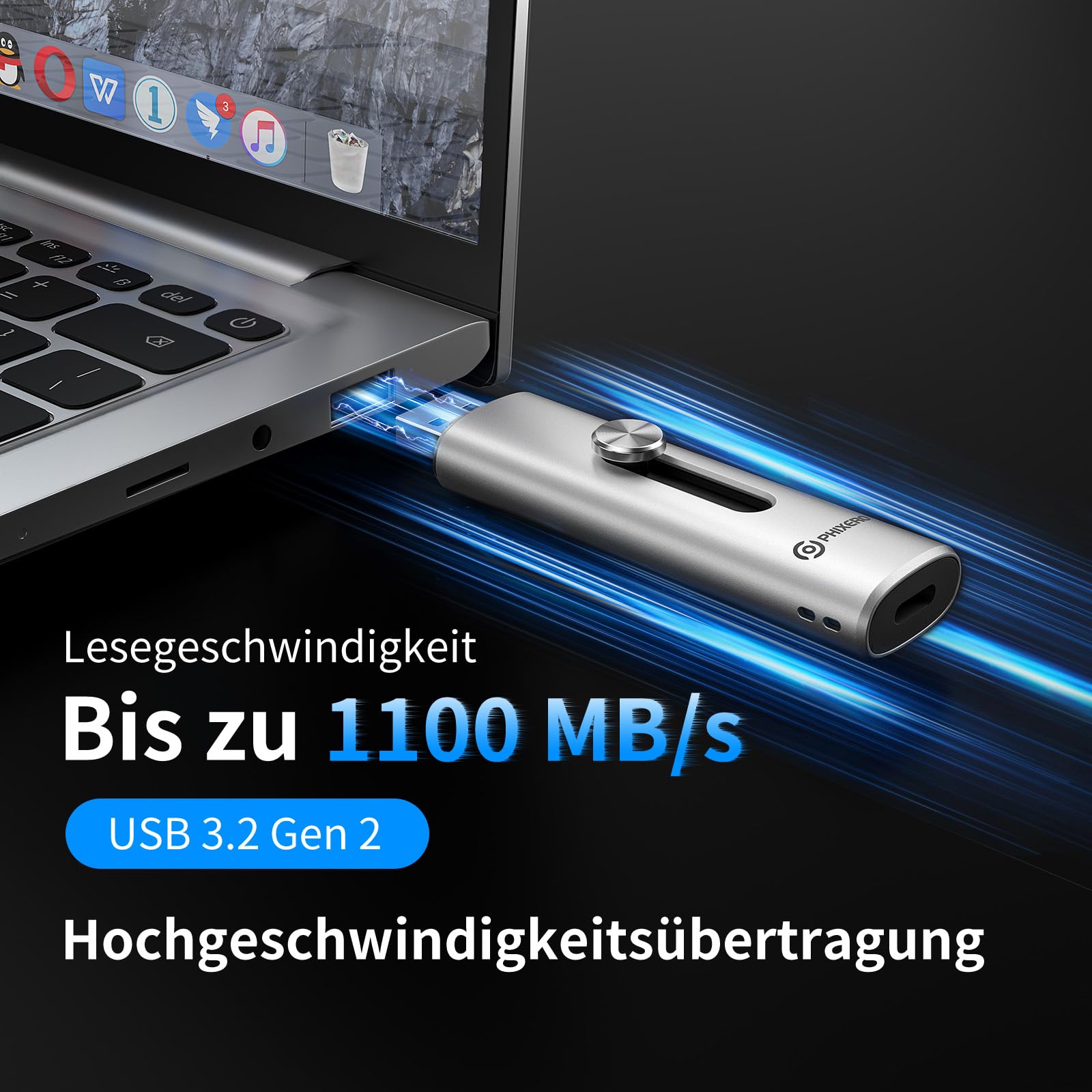 PHIXERO Unidad flash de estado sólido SSD externa de 1 TB hasta 1100 MB/s
