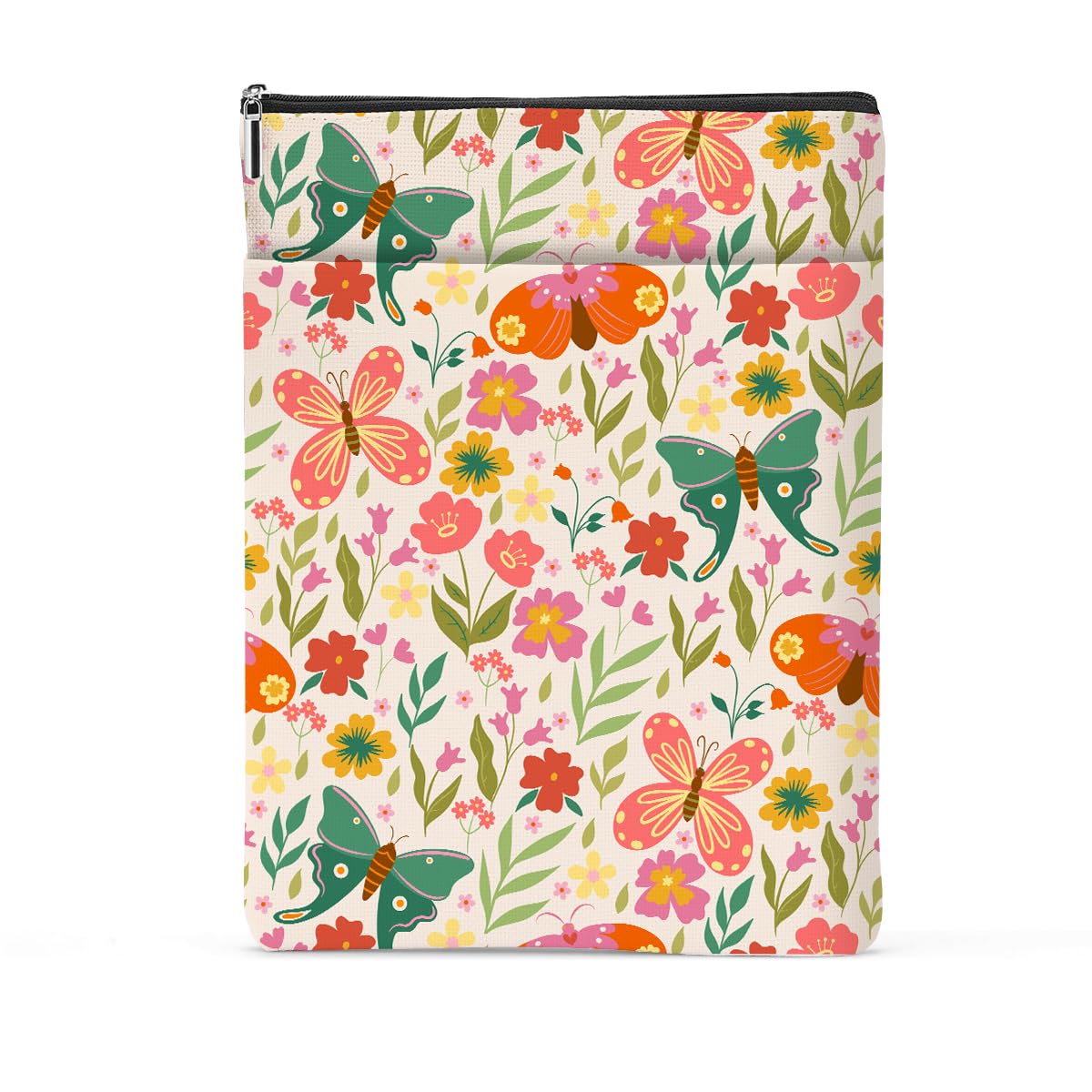 Book Sleeve Book Protector Book Pouch Book Lovers Gifts Bookish Gifts Book Cover with Zipper for Hardcover Paperback Washable Floral Butterfly Printed Gift Bag for Women Teacher Girl, BookCover