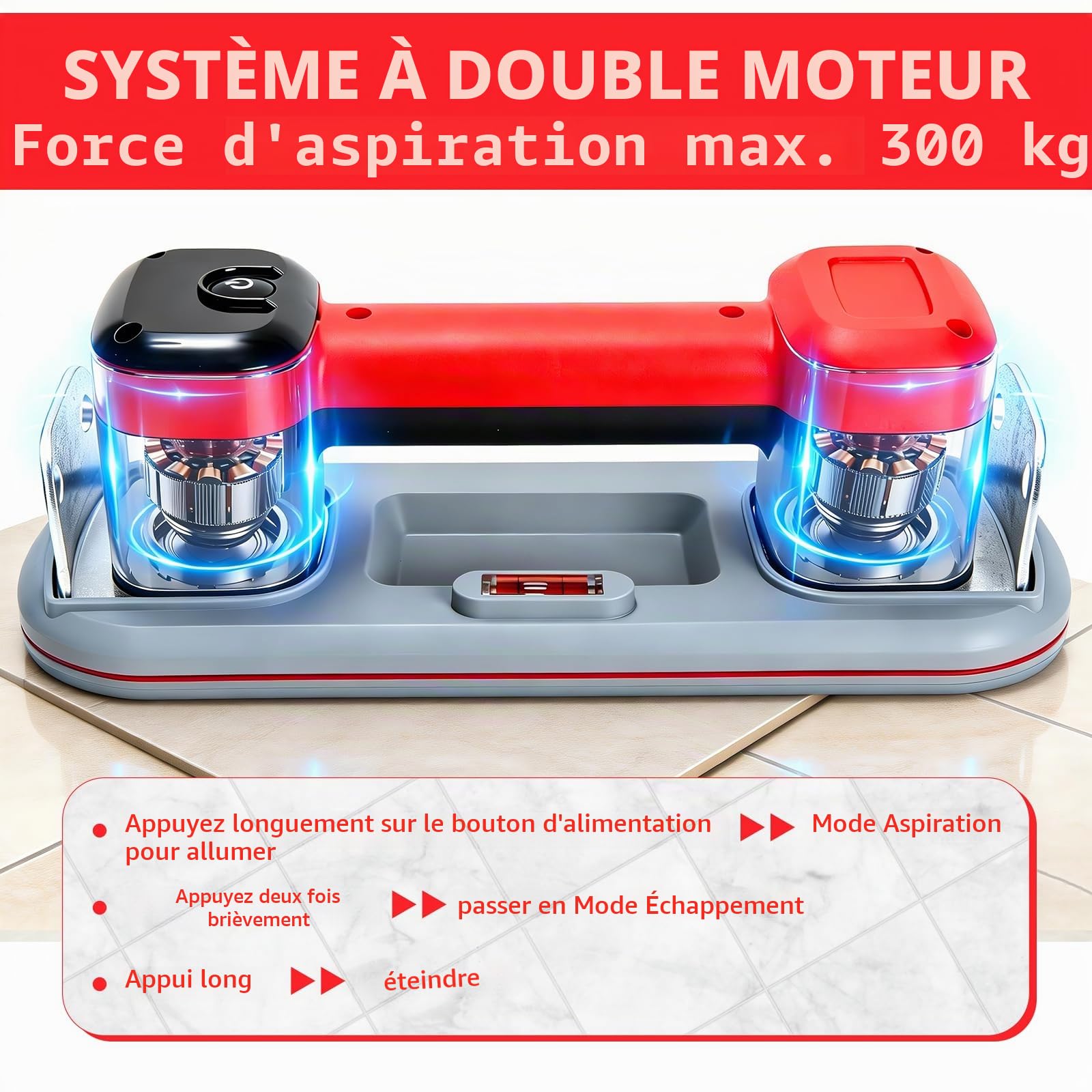 Ventouse Carrelage Vitre, 300 kg Force d'Adhérence