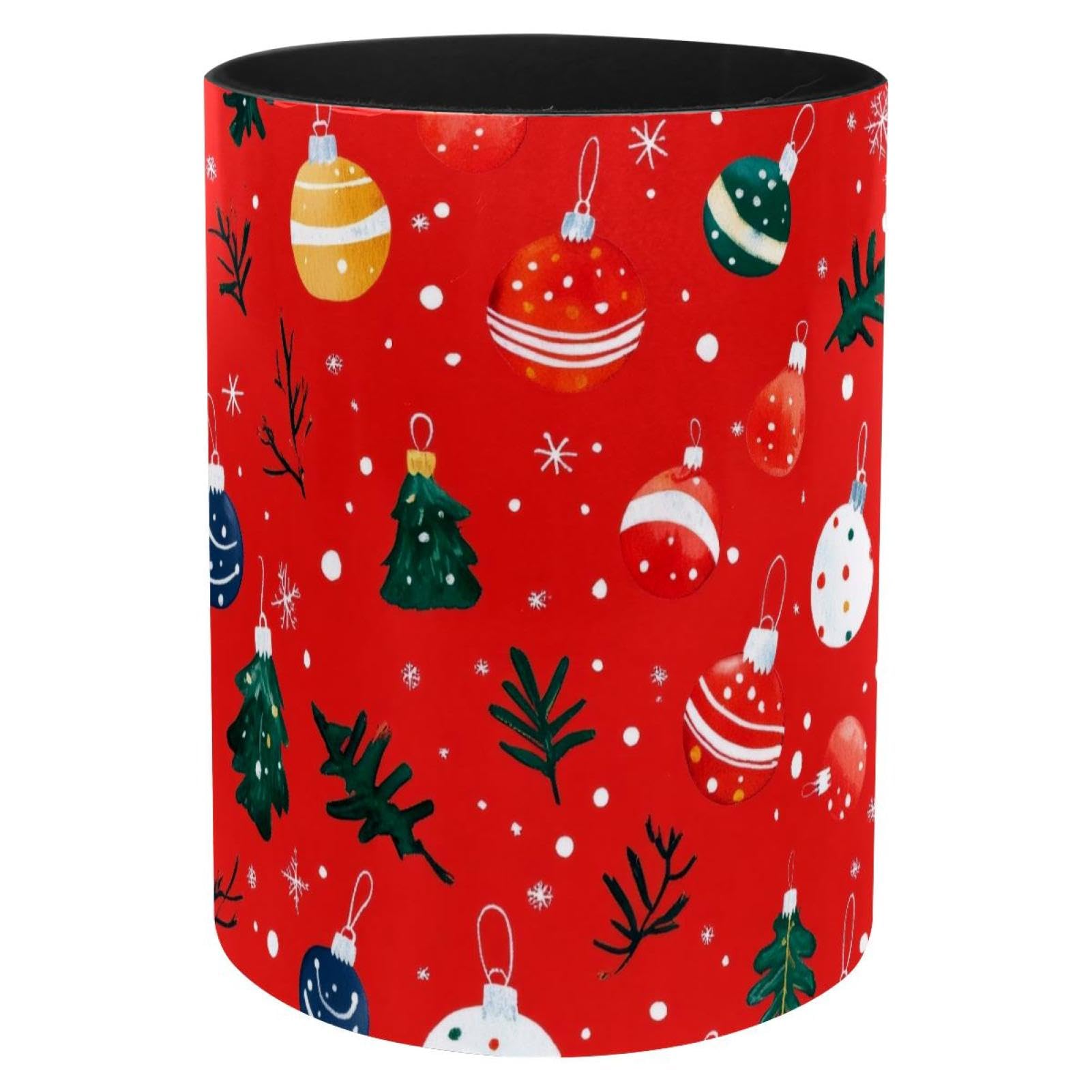 Porte-stylos en métal Happy Christmas rouge pour pinceaux de maquillage et crayons