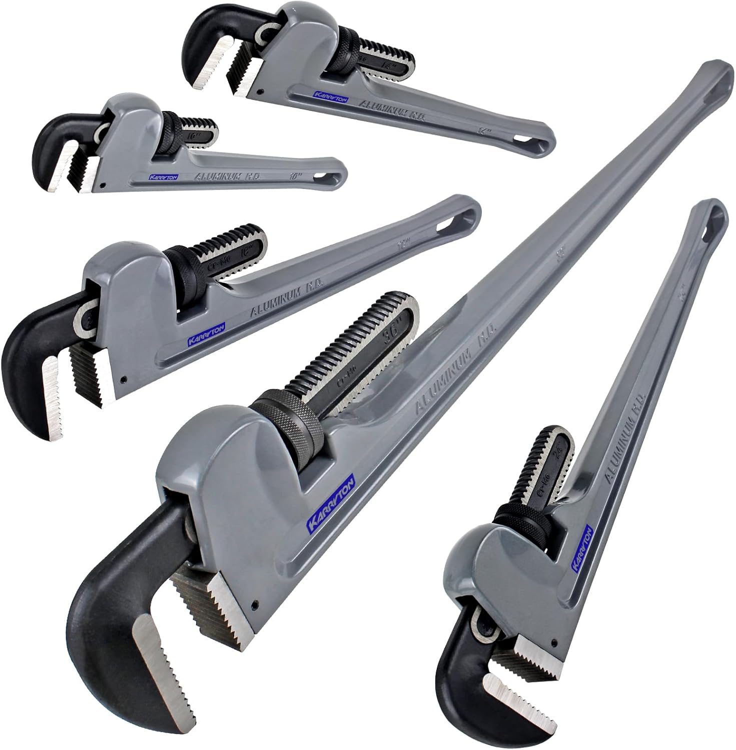 Aluminum Pipe Wrenches (10"+ 14"+ 18"+ 24"+36"), Adjustable Straight Handle Plumbing Wrenches, Heavy Duty Plumbers Tool with Drop Forged Jaw,Exceed the Standard GGG