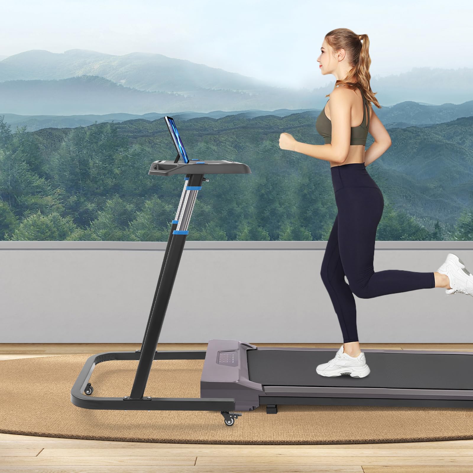 Bureau pour vélo et ordinateur avec roues d’entraînement, 82–120 cm Hauteur réglable, tapis de marche, bureau tapis roulant, tapis roulant debout, vélo d’entraînement, table de fitness