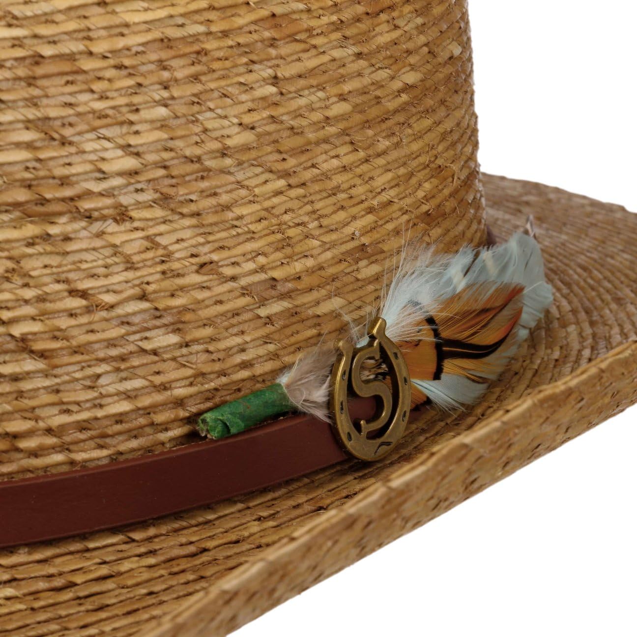 Stetson Sombrero de palma, para hombre, con forro, correa de piel, para primavera, verano, primavera y verano