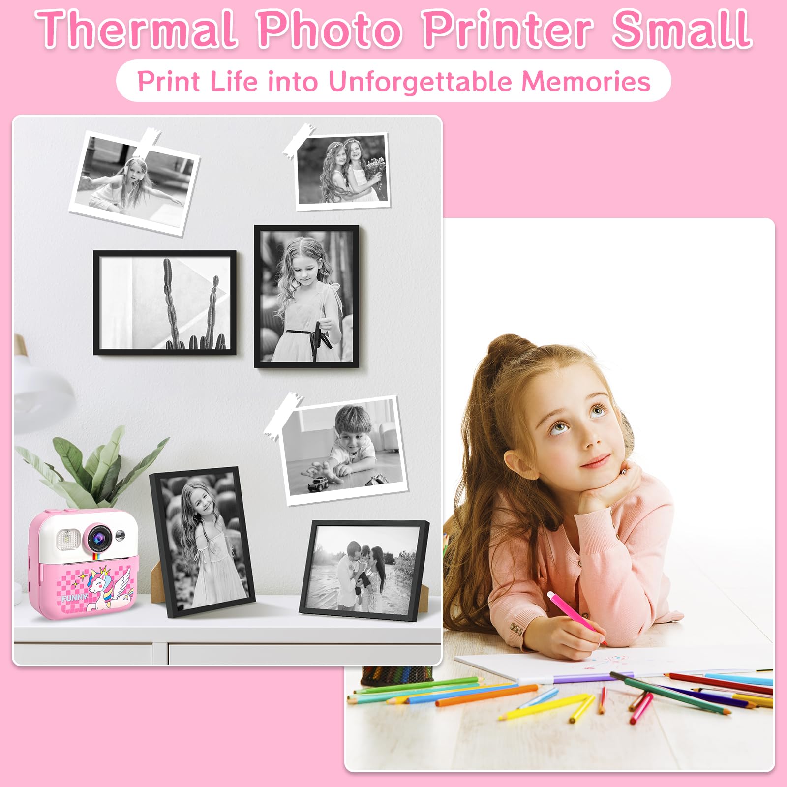 Macchina Fotografica Bambini Istantanea, 2,4 Pollici Digitale Fotocamera con 32GB TF Scheda e Carta Fotografica per Stampa, Regalo di Natale per Bambini 3-12 Anni