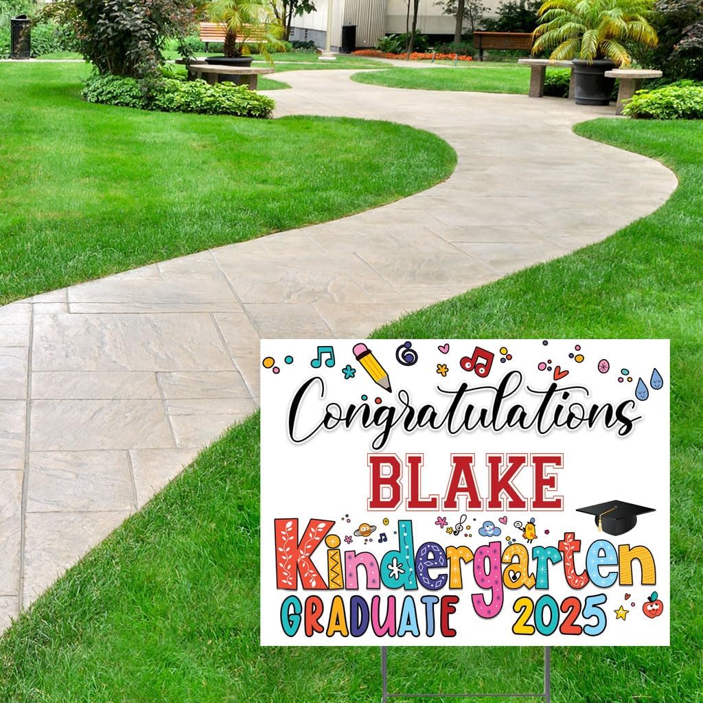 Congratulations Kindergarten Graduate Personalized Yard Sign with Metal Stake