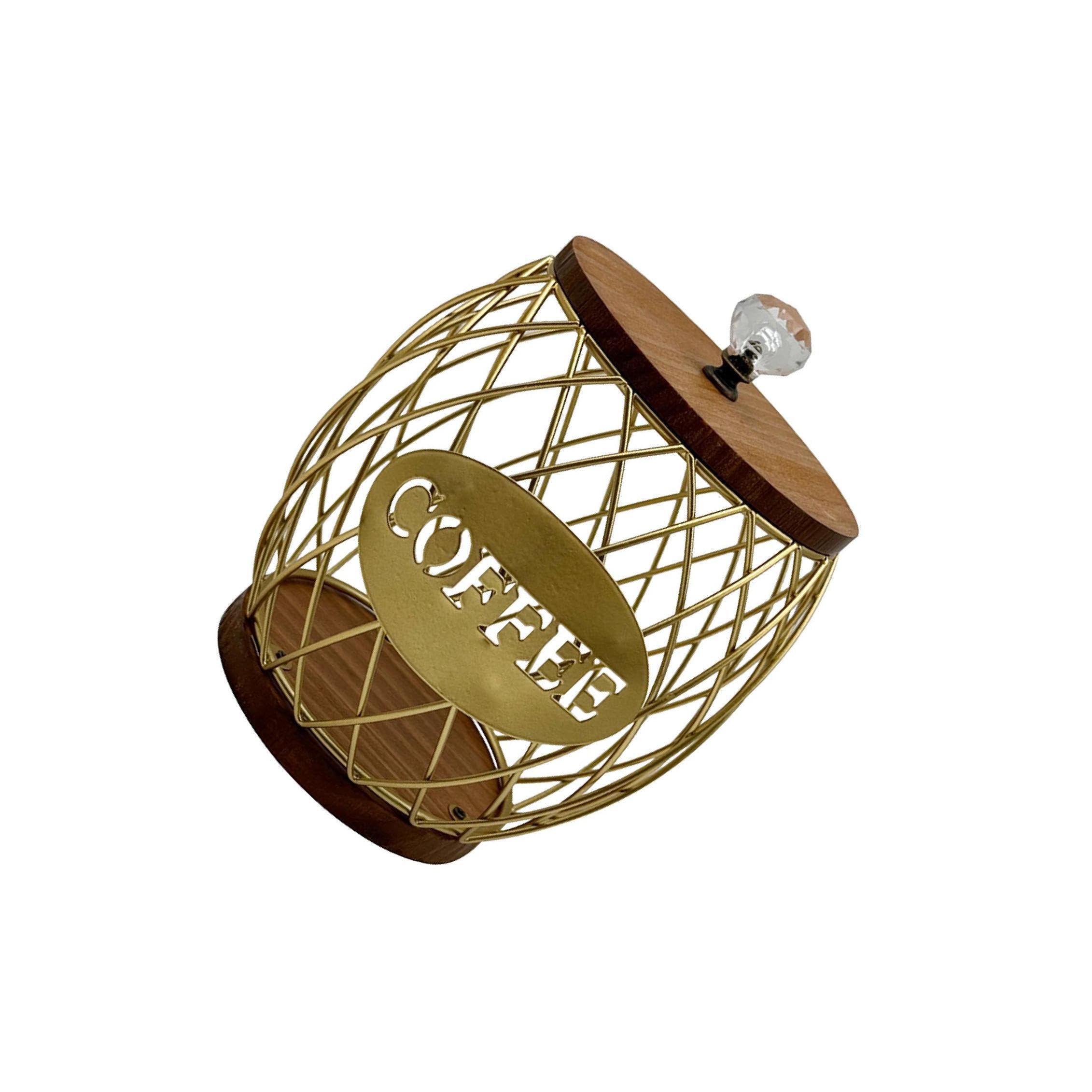 ALCXAZS Tasteful Coffee Pod Holder Container Durable Wire Gold 15x19cm