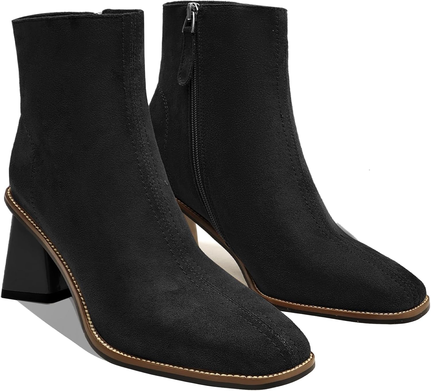 Womens Ankle Boots Chunky Mid Heel Booties Retro Square Pointed Toe Side Zipper Short Boots Heeled Shoes for Women Fall Winter - Image 4