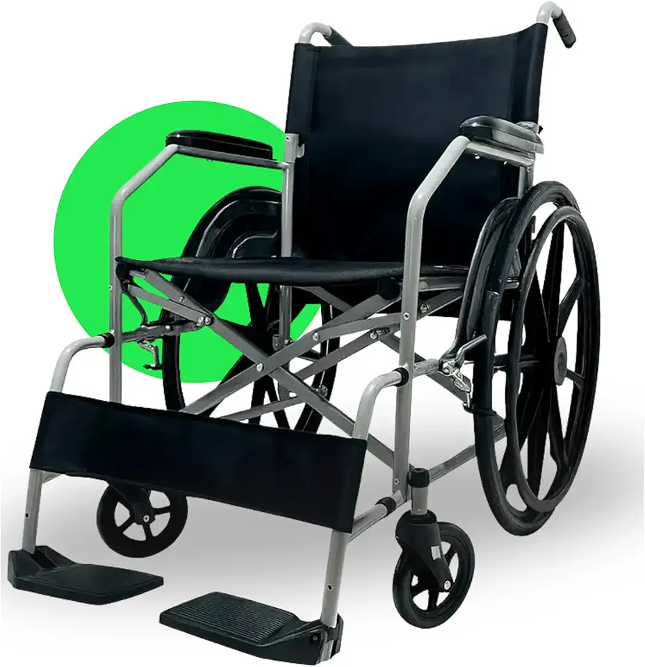 Cadeira de Rodas Completa Dobrável, Aço Carbono, Encosto Rebatível, Apoio de Braço Almofadado, Peseiras Removíveis, 110kg, 45x44,5cm D100 POP