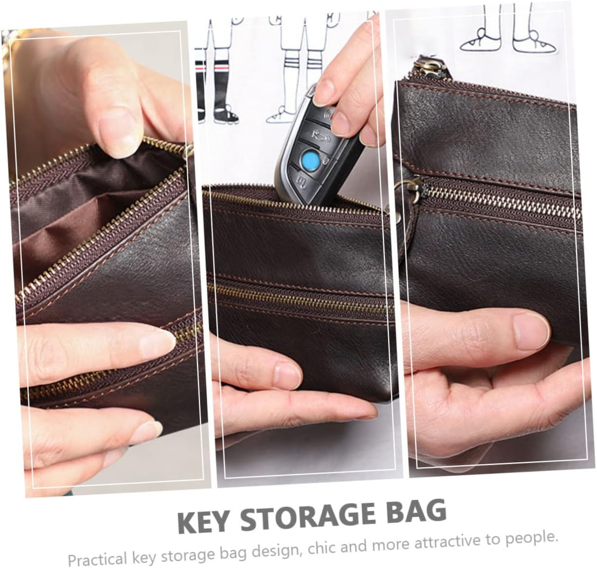 PartyKindom Genuine Key Storage Bag and Purse Portable Key and Pouch for Daily Use for Cars Travel and Casual Outings Chocolate