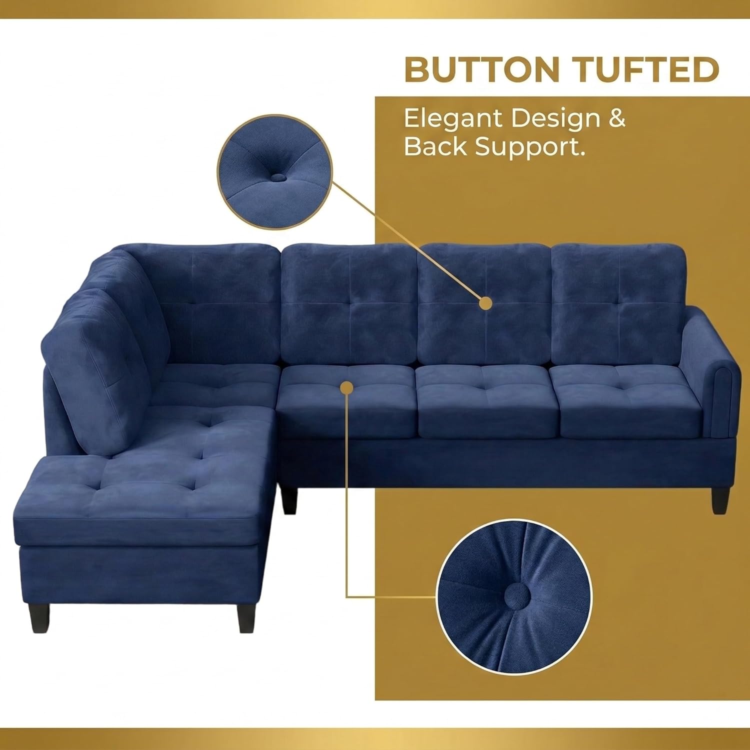 Modern L-Shaped Sectional Sofa, Apartment Sectional Couch with Left Facing Chaise, 3-Piece Living Room Sofa Set, 97 Inch Furniture, Blue