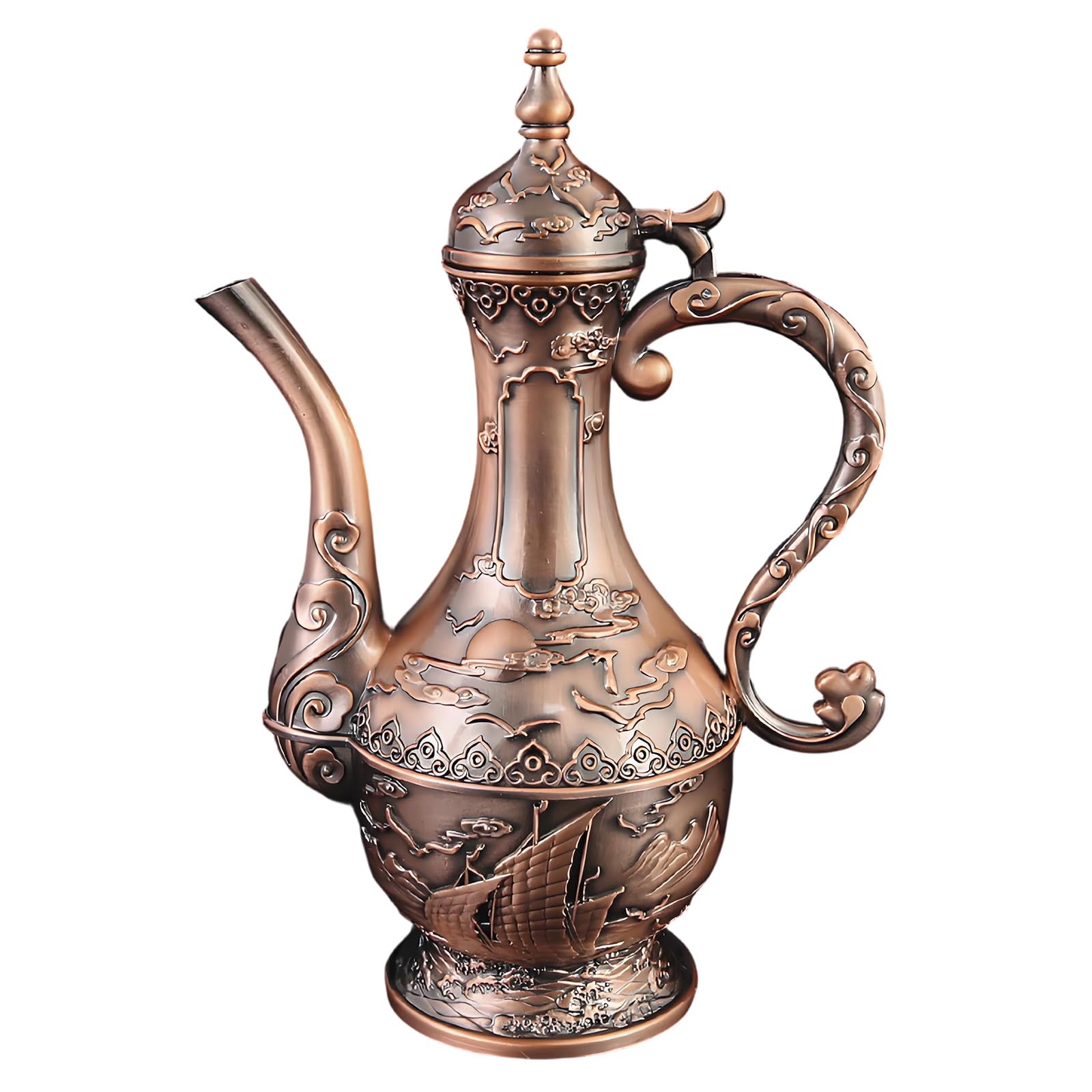 Ornate Zinc Alloy Wine Pots and Glasses Goblet Cups, Vintage Engraved Metal Serving Vessel for Home Entertaining Display and Banquet Decor Ceremonial Drinkware Pitcher Ornate Wine Pots Vintage Home