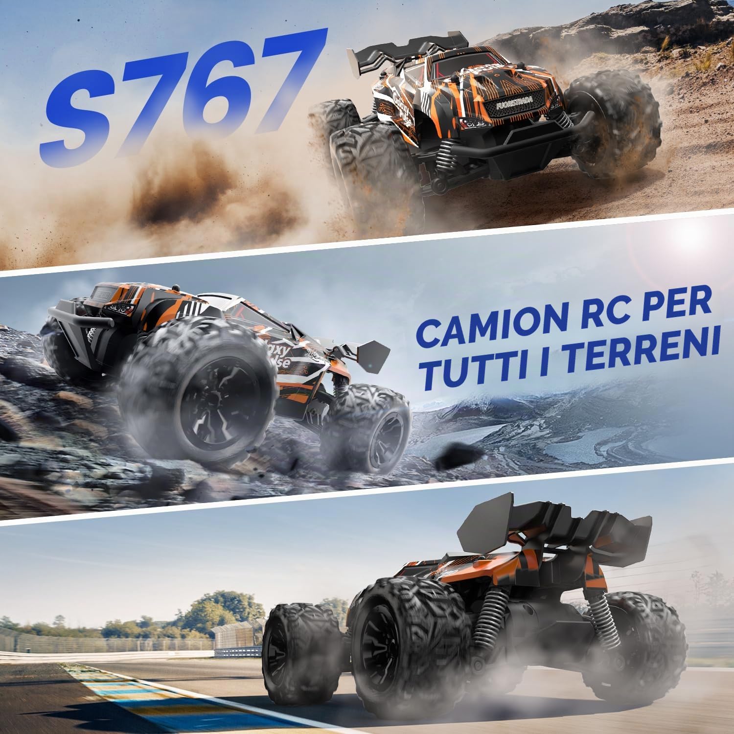 DEERC Auto telecomandata, auto radiocomandata, 2,4 GHz, con 2 batterie ricaricabili per 40 minuti di riproduzione, All Terrain Off-Road Monster Truck giocattolo per ragazzi bambini a partire dagli 8