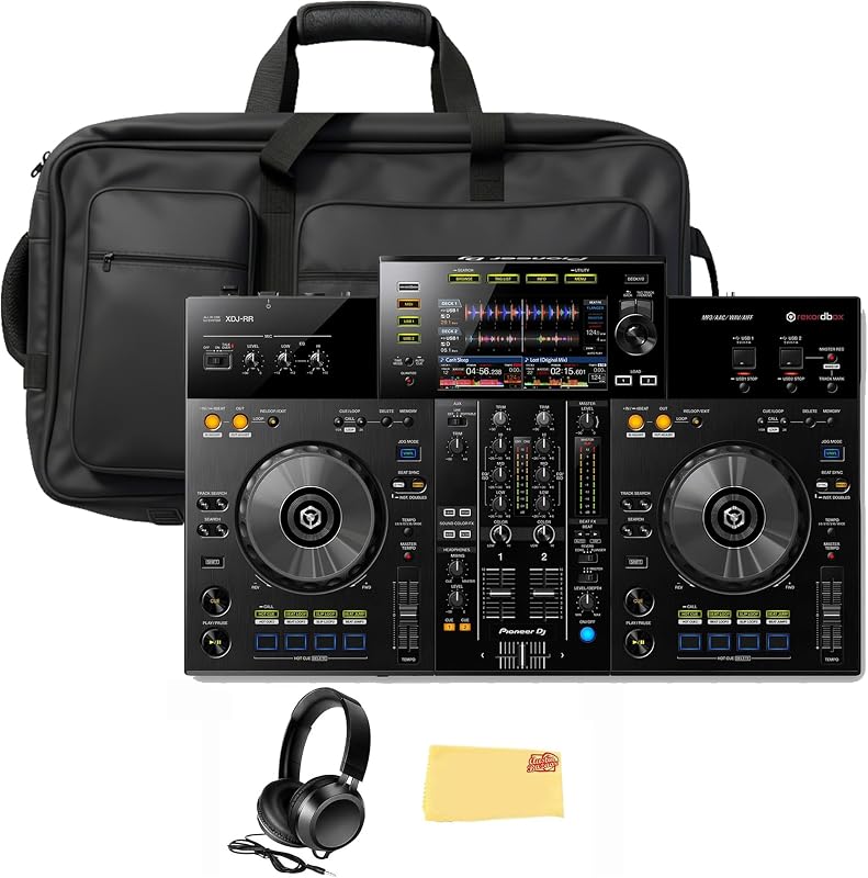 XDJ-RR Sistema de DJ todo en uno de 2 canales - Paquete negro con estuche, auriculares y paño de limpieza Austin Bazaar