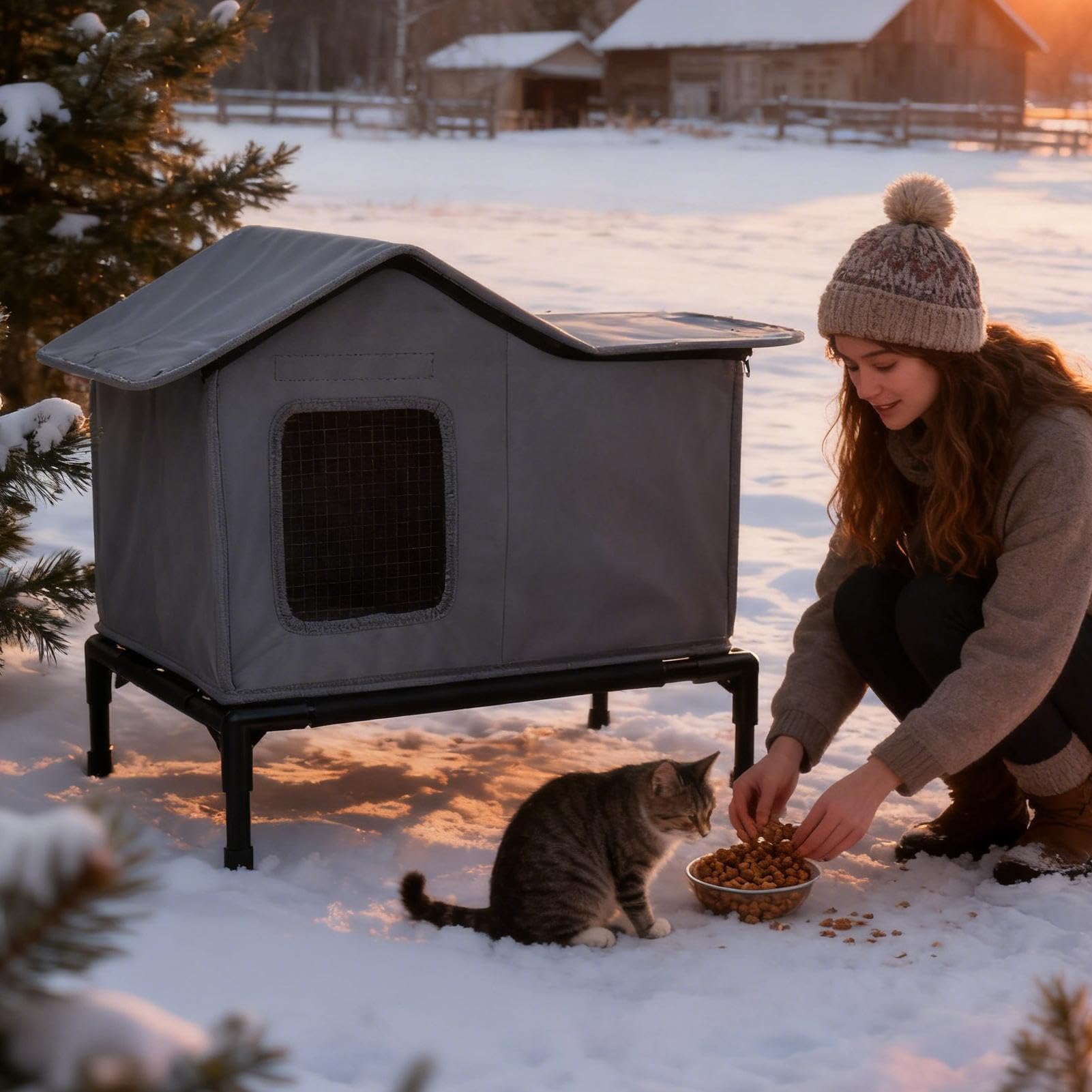 Casetta per Gatti Invernale Rifugio Riscaldato Per Animali Inverno | Case Esterni per Animali Resistente alle Intemperie per Patio Giardino Garage e Interni Conigli e Piccoli