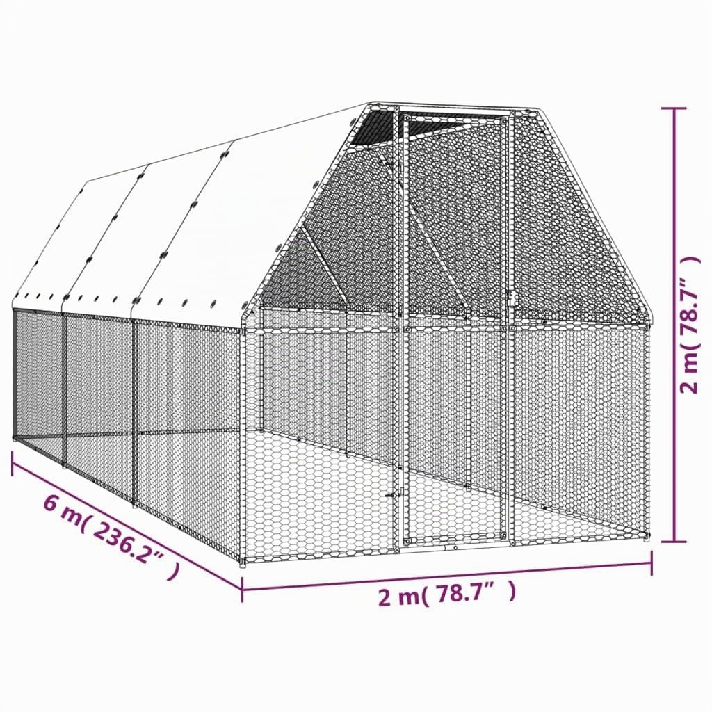 vidaXL Jaula Gallinero de Exterior, Corral de Pollos Gallinas con Techo, Jaula para Animales Pequeños, Gallinero al Aire Libre, Acero Galvanizado