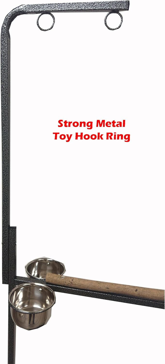 65.5 Inch X-Large Parrot Natural Perch Stand Bird Play Ground Training with Strong Climbing Play Ladder Stainless Feeding Bowls Toy Hook Removable Washable Tray Lockable Rolling Wheels