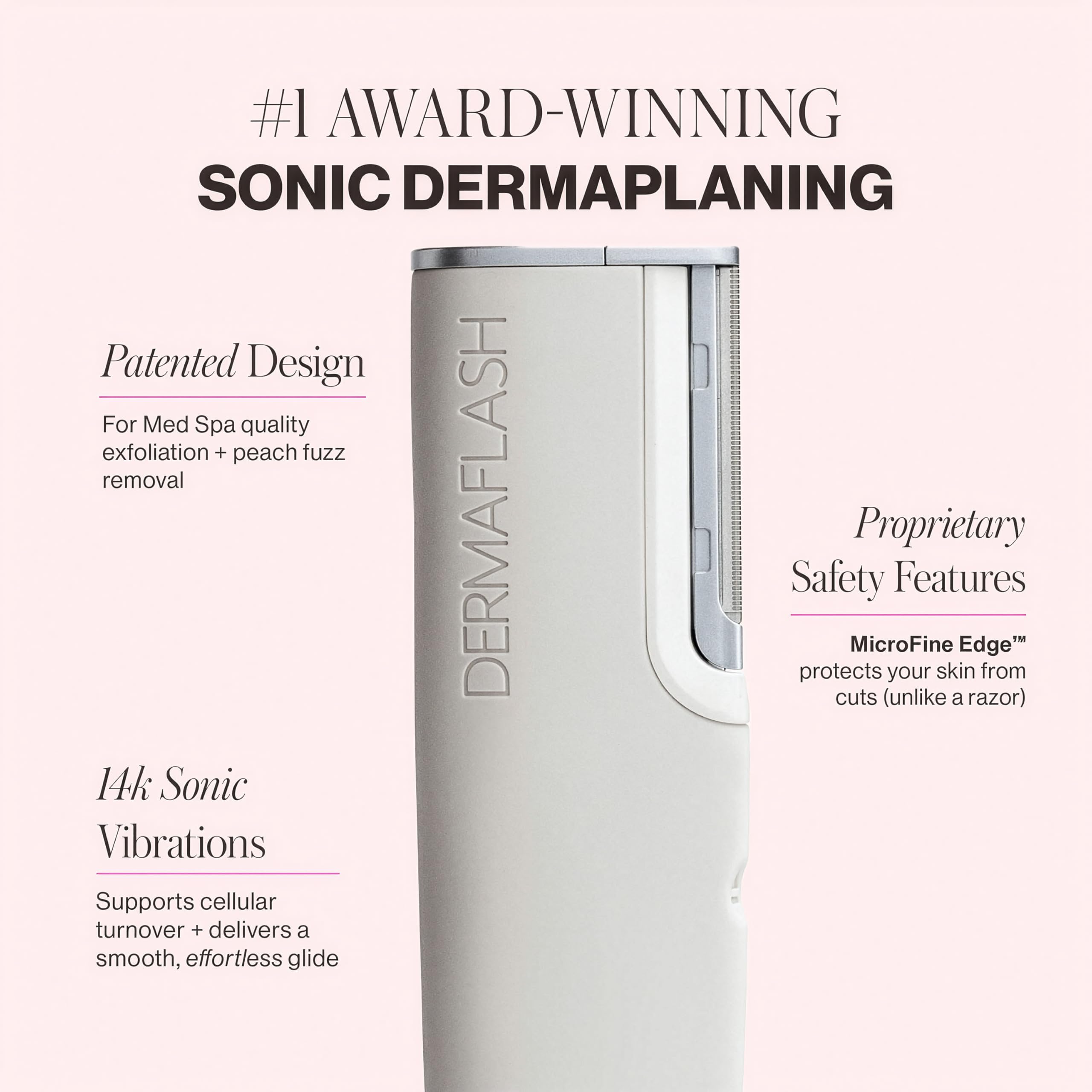 DERMAFLASH Urządzenie LUXE plus, narzędzie przeciwstarzeniowe, złuszczające, usuwanie włosów i dermaplaning z technologią Sonic Edge i 4 tygodnie leczenia, kamień