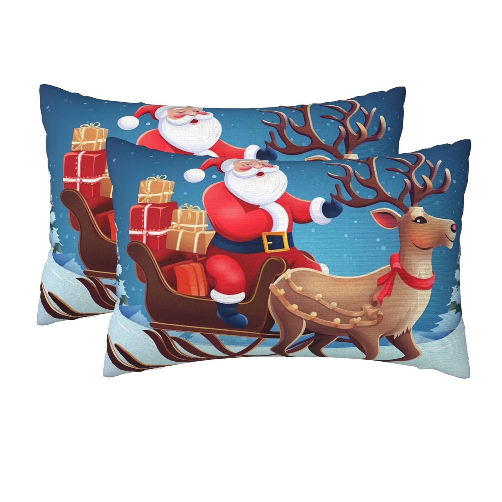 2 Pack Queen Size Pillow Cases for Hair and Skin Soft Breathable Pillow Case Covers with Hidden Zipper Christmas Santa Deer Pillowcase 20x30 Inches Pillow Cover for Sleeping Gift