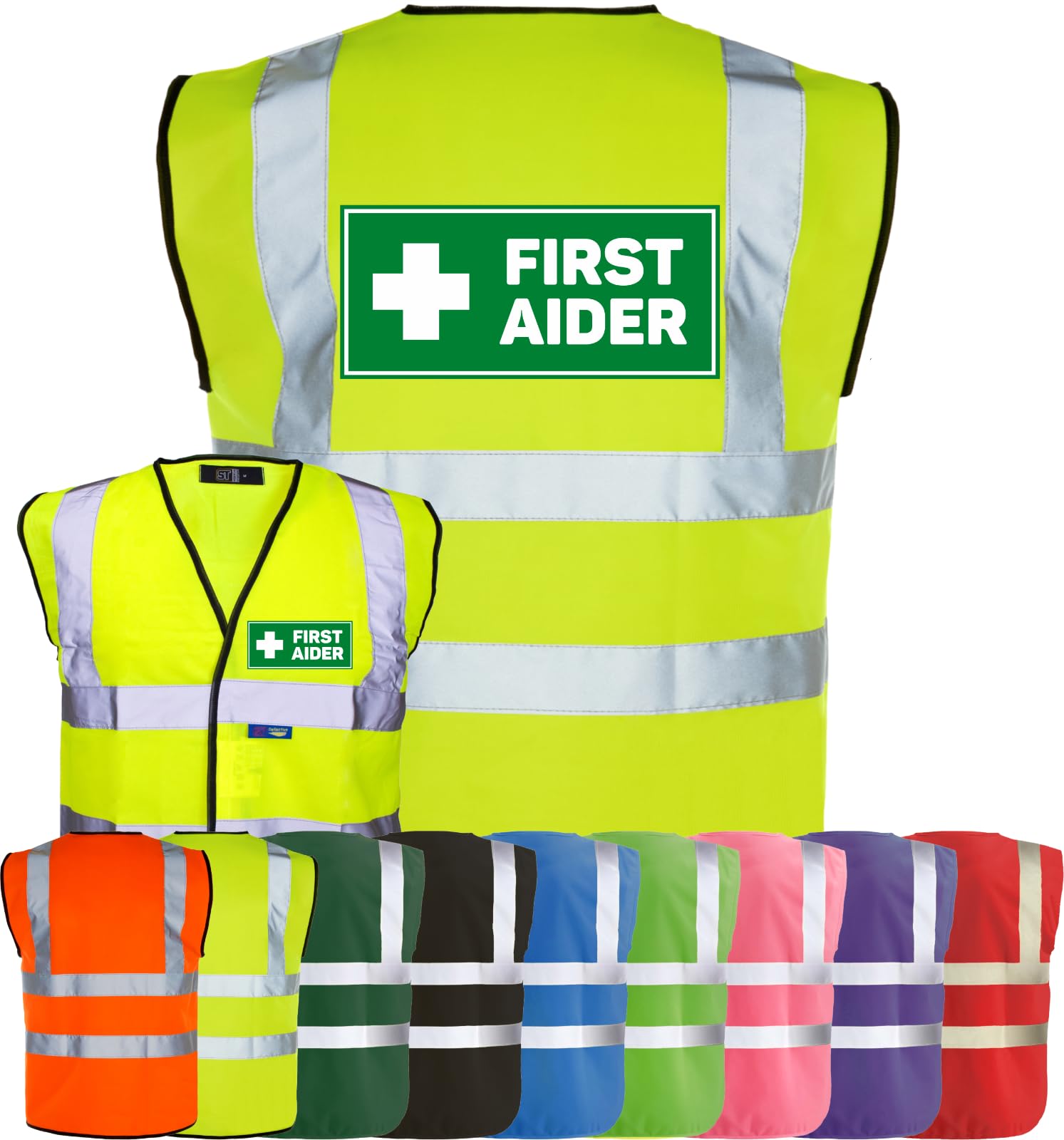 Corporate Togs FIRST AIDER Printed Waistcoat - High Visibility Safety Vest Tabard, Brace Hi-Vis Strips, Fully EN471 Health, Protective Safety Wear | Safety Apparel