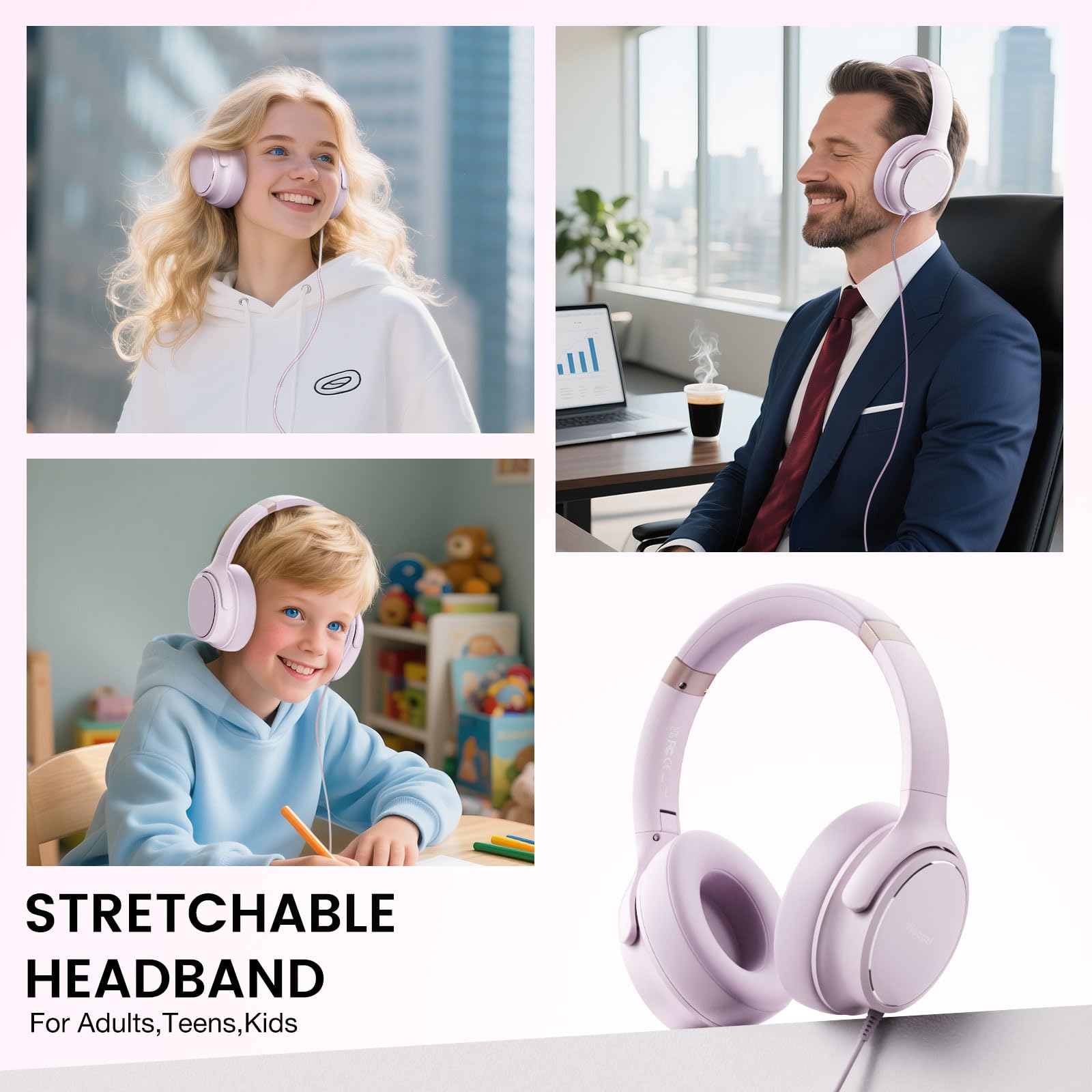 Cuffie over-ear con cavo USB C, con microfono, controllo del volume, porta di condivisione e archetto regolabile, cuffie stereo pieghevoli, per adulti/adolescenti, per iPhone 16, laptop, giochi