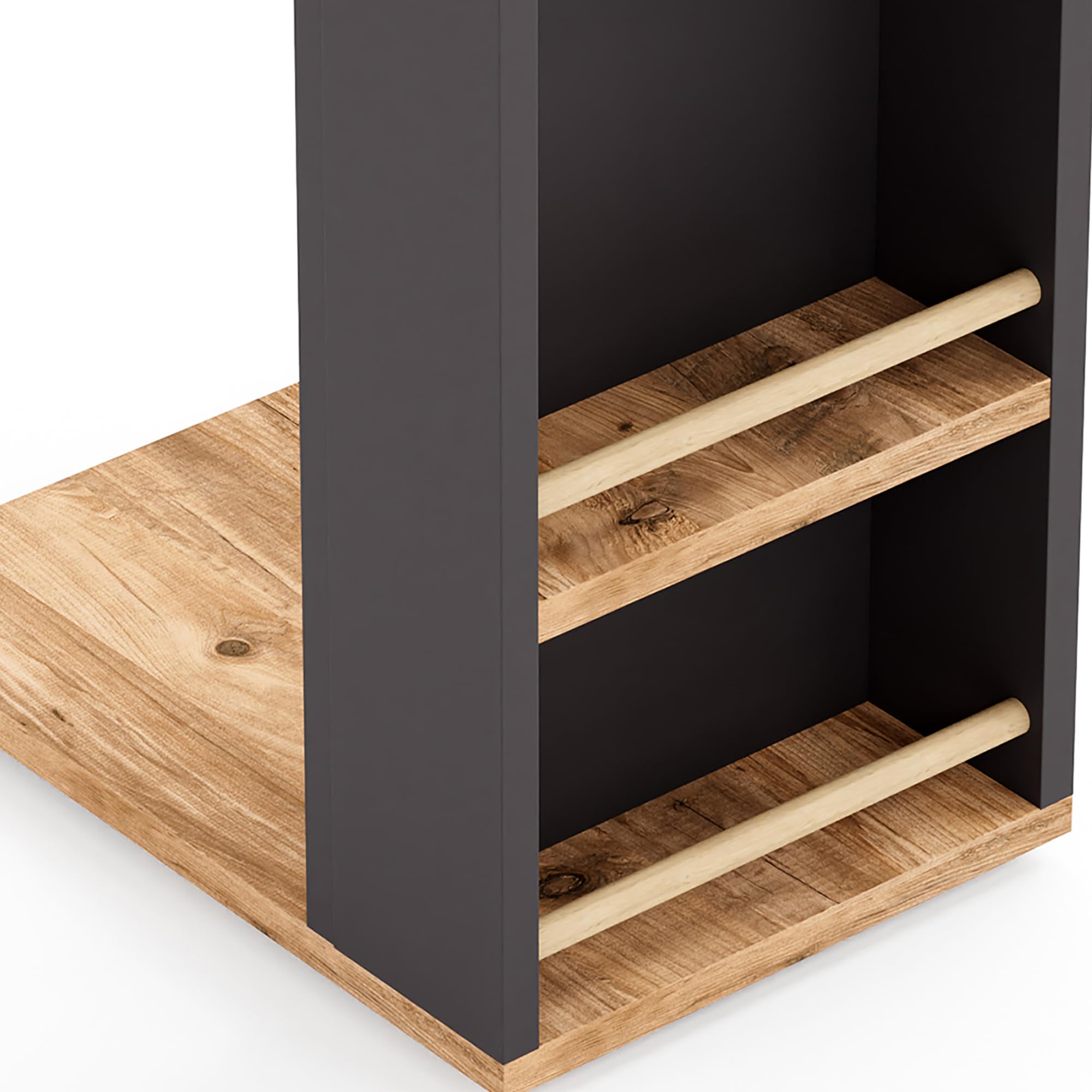 [en.casa] Tavolino Laterale da Divano Tavolino Basso a Forma di C Consolle a Rotelle e Scomparti con Barre Piano di Lavoro per Laptop 44 x 29 x 65 cm Effetto Legno/Nero