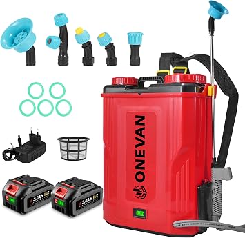 Battery Powered Backpack Sprayer 5.3 Gallon, 100PSI Adjustable Pressure Electric Sprayer with 2X3.0A Batteries, Weed Yard Lawn Sprayer with Telescopic Wand, 5 Nozzles