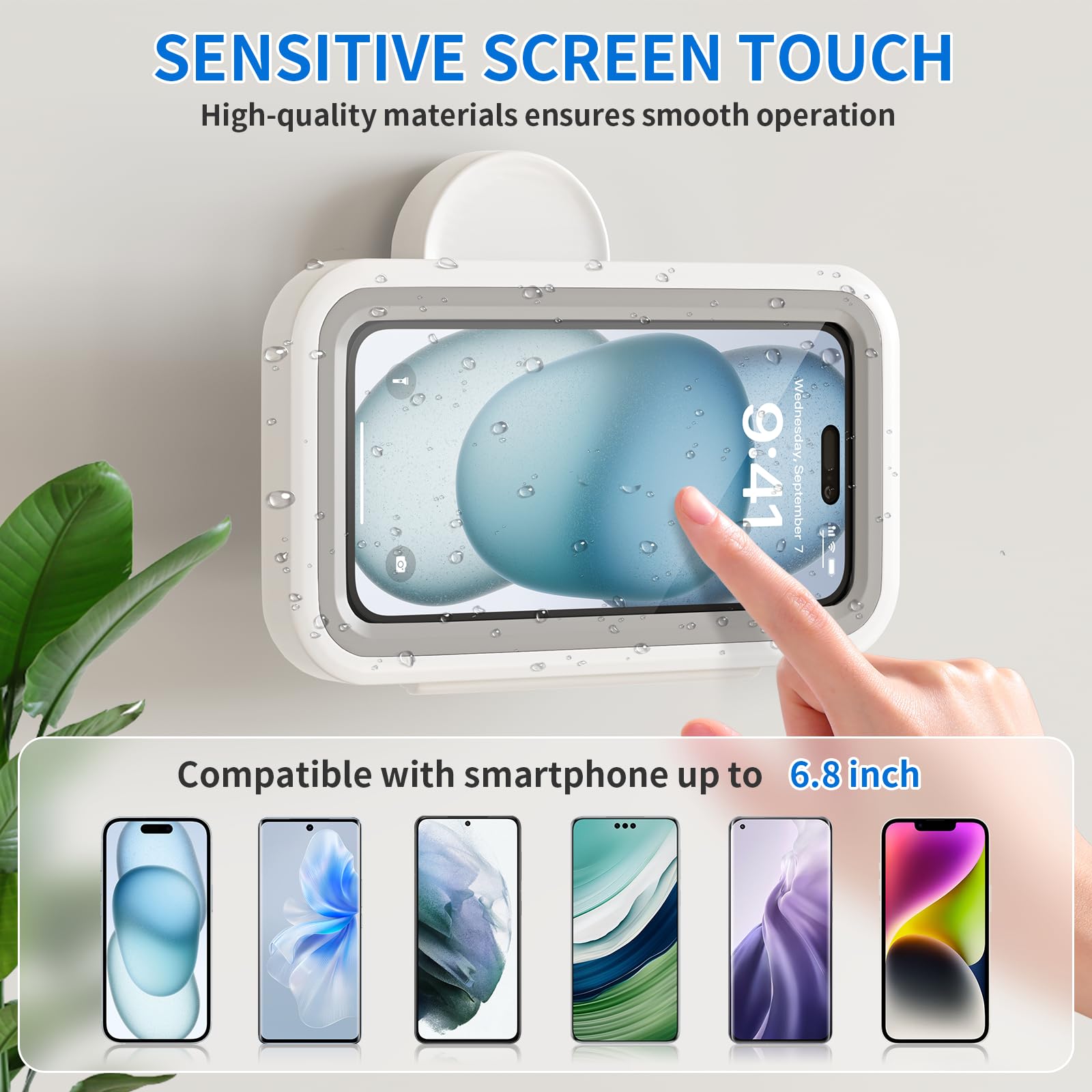 Teléfono de ducha Hodler impermeable con rotación de 360 grados, antivaho e impermeable, soporte con ventosa para un fácil movimiento, espejo de cocina para bañera adecuado para todos los