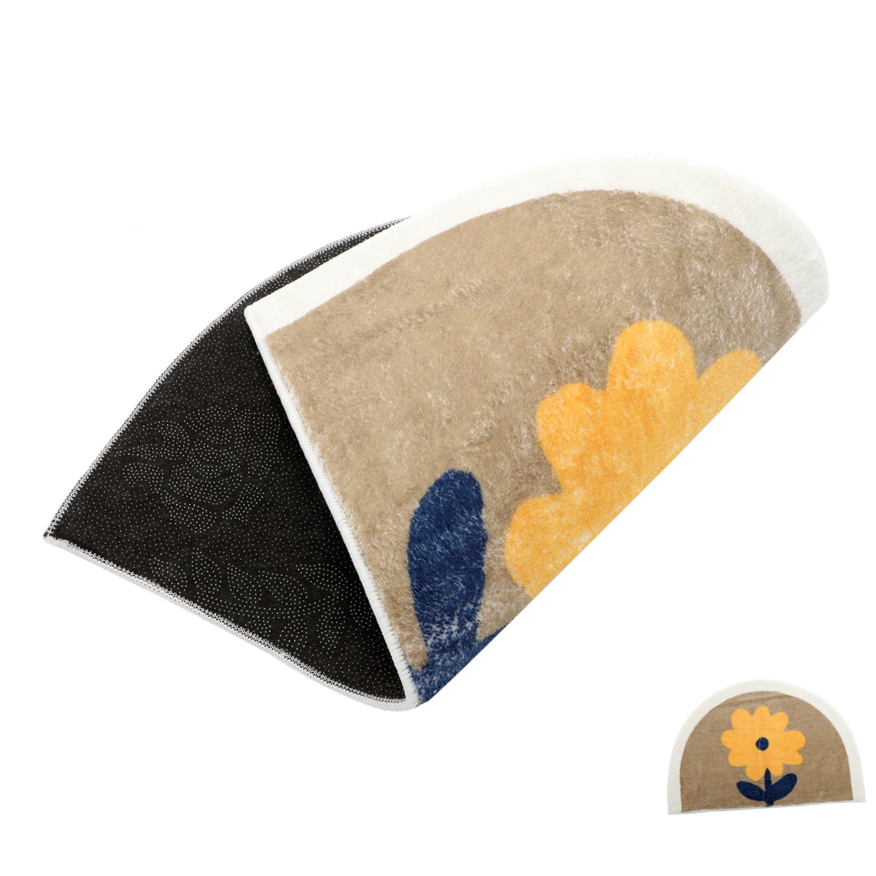 Anneome Tappeto da Bagno Semicircolare Antiscivolo in Cotone e Poliestere | Assorbente, Feel Confortevole, Decorativo e Pratico, per Living Room e Bedroom