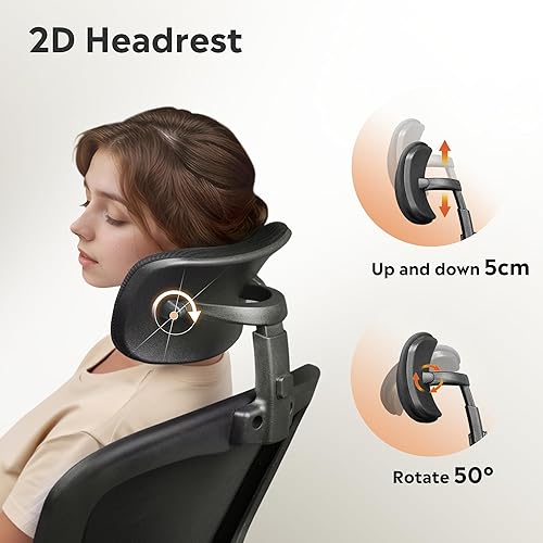 Miniatura 4 de DEVAISE Silla de oficina ergonómica de malla con respaldo alto y reposabrazos abatibles, reposacabezas ajustable y soporte lumbar, color negro