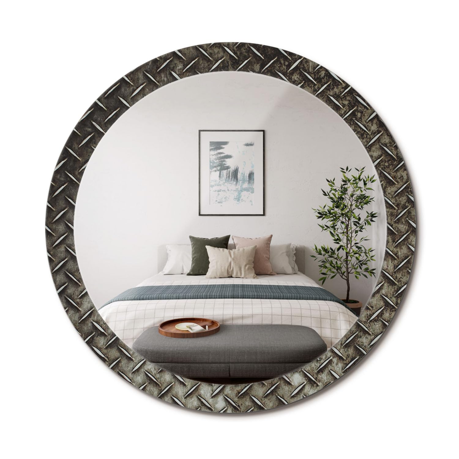 Miroir rond original cadre en verre fi90 salon décoration murale chambre