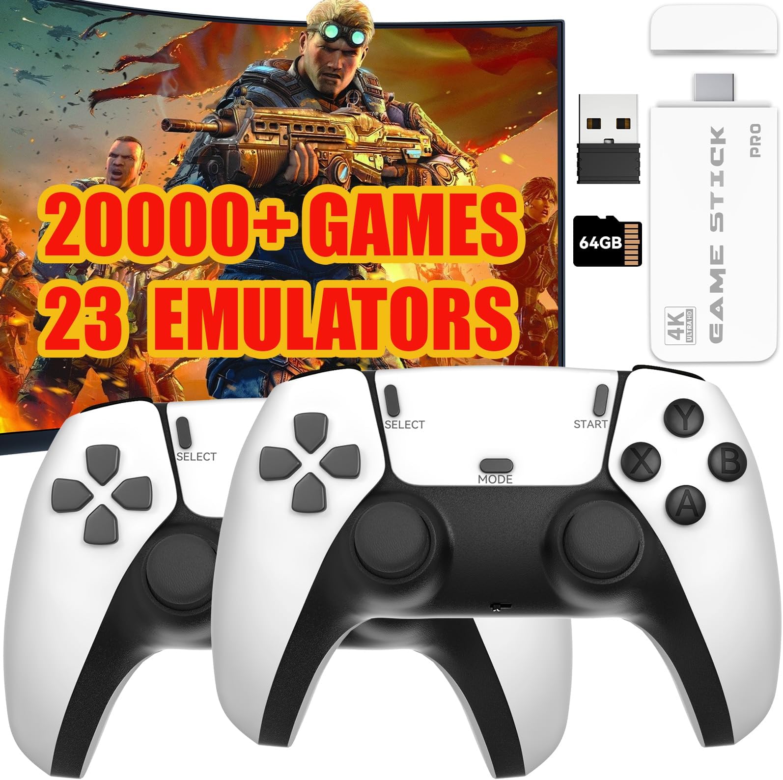 Retro Gaming Console, Retro Game Stick, Plug and Play Video Games Console with 20000+ Games & 23 Emulators Retro Handheld Game Console, 4K HDMI Output, 2.4GHz Wireless Retro Game Console (64GB)