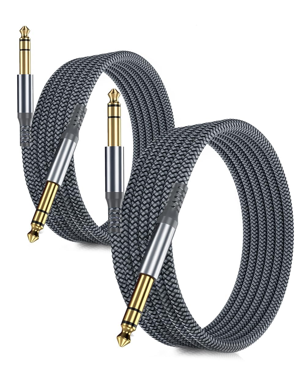 RUXELY 6.35mm TRS Instrument Cable 2M 2-Pack,Straight 1/4 Inch Male Jack Stereo Audio Interconnect Cord,6.35 Balanced Lead Line for Electric Guitar,Bass,Keyboard,Mixer,Amplifier,Amp,Speaker,Equalizer