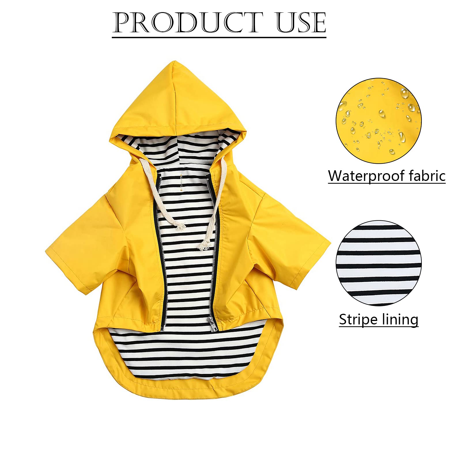 Pethiy-Capuche Manteaux imperméables pour Chiens, Chien Manteau de Pluie avec Fermeture éclair e Poches, Imperméable vêtements de Chien avec Cordon réglable,pour Chiot Petite Moyenne Chien-Jaune-S