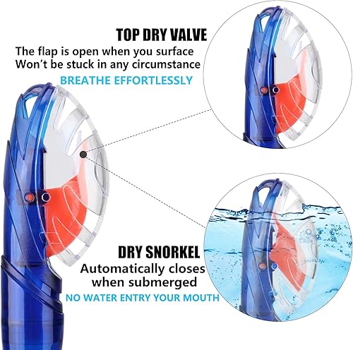 Miniatura 53 de Aegend Esnórquel seco, máscara de buceo fácil de respirar, esnórquel para esnórquel, buceo, buceo, apnea, natación, con válvula seca superior