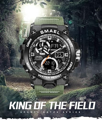 Miniatura 2 de Reloj analógico de cuarzo para hombre con doble pantalla y alarma digital con iluminación LED