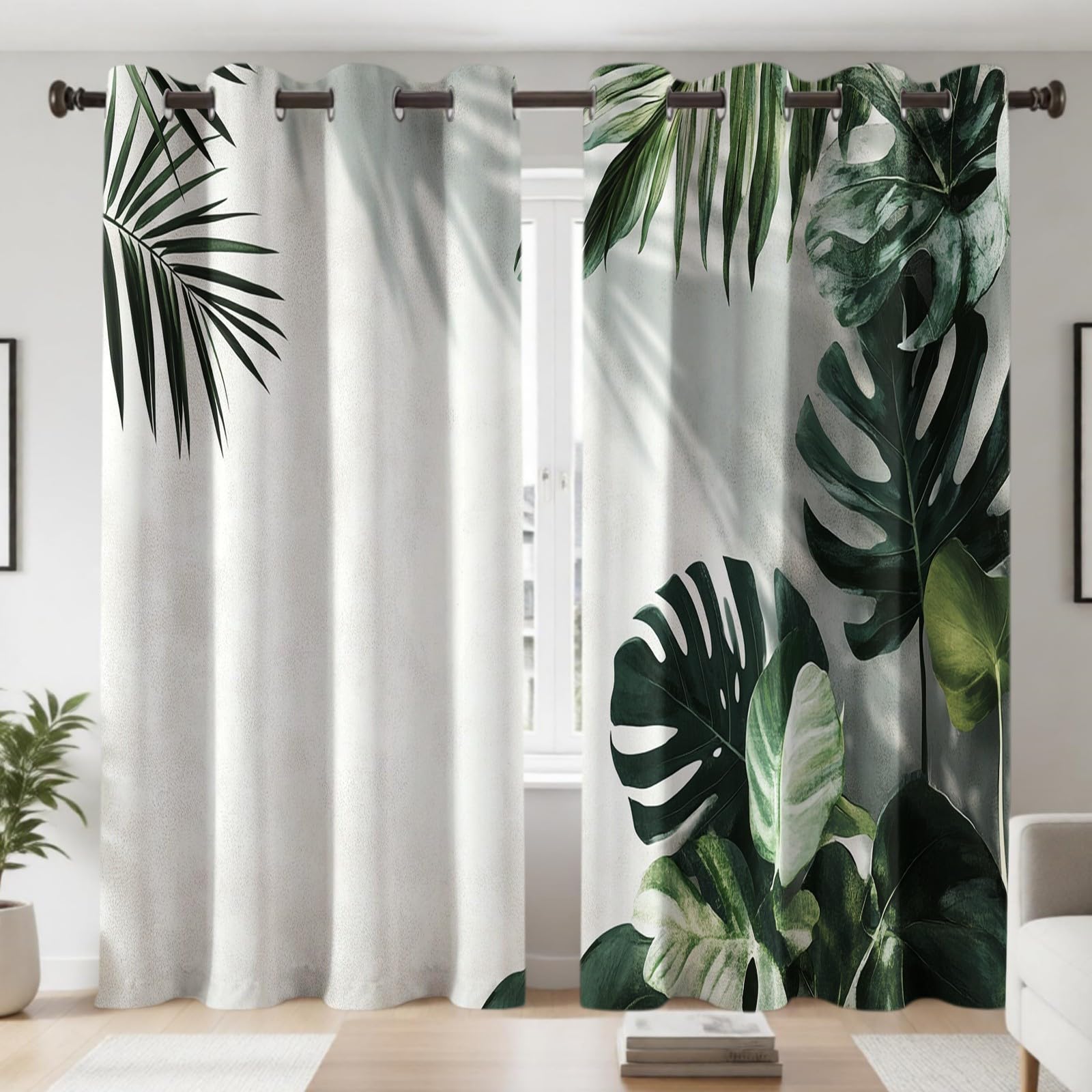Rideaux Occultants Thermiques Lot de 2, Feuilles de Monstera Isolation Contre Le Froid et la Chaleur, pour Chambre et Salon, 140L X 175H cm