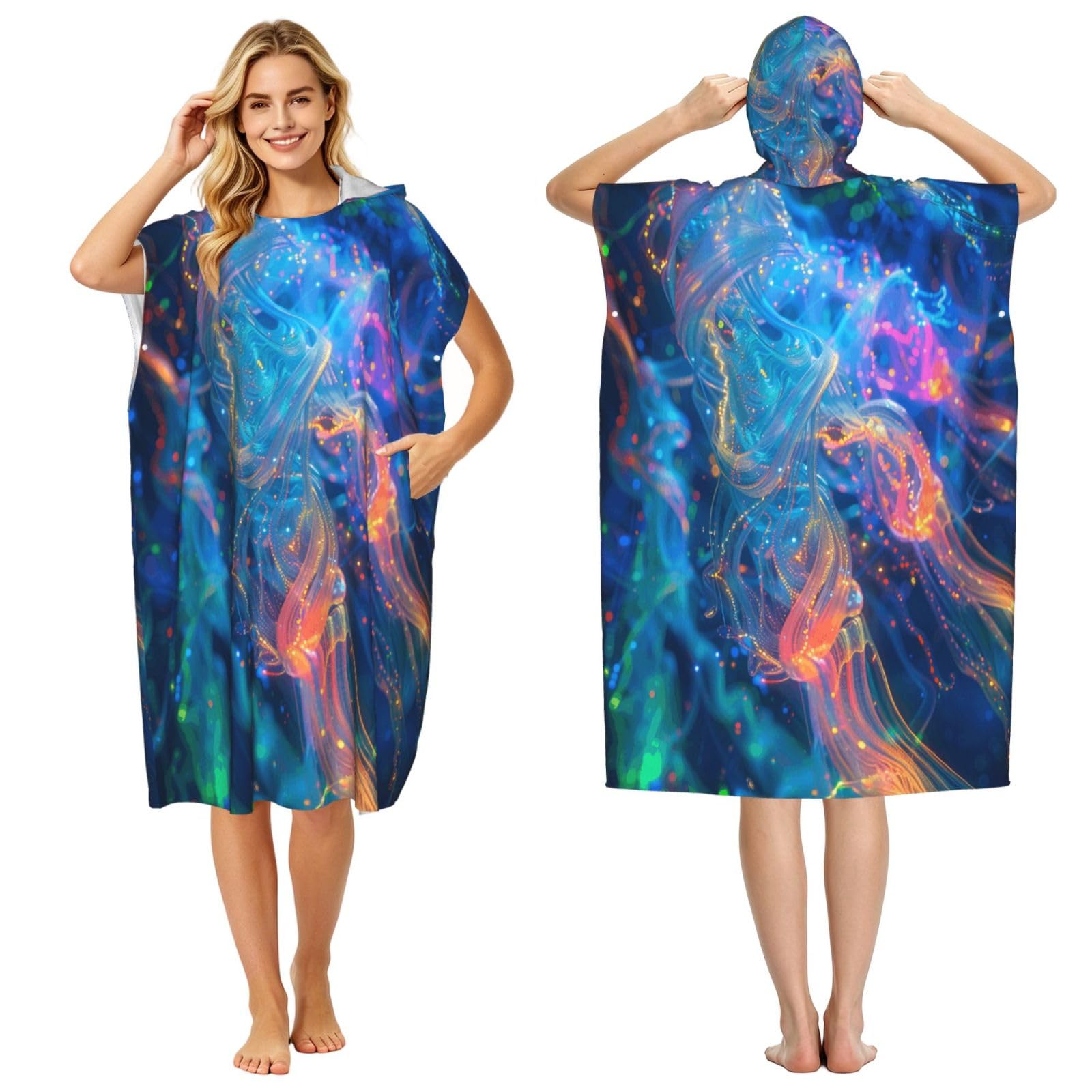 DTHKJNLSF Colorful Flowing Light Adult Hooded Beach Poncho Towel
