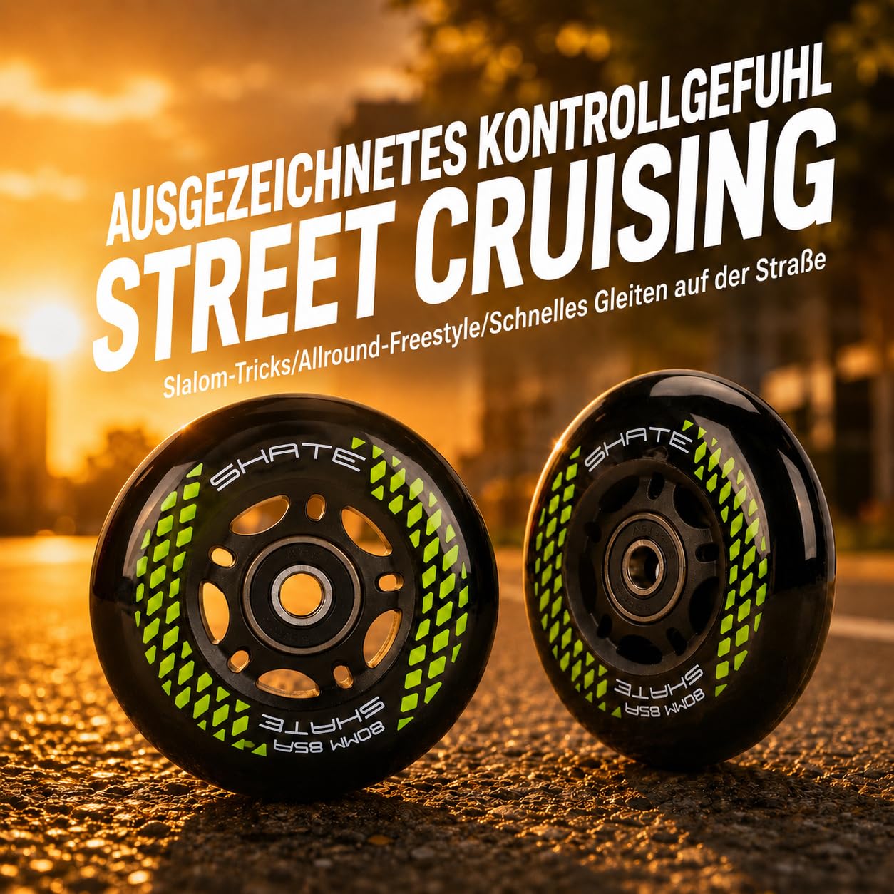 Inline Skate Rollen 80mm 76mm 72mm - 8 Stück Räder 85a Mit Kugellager ABEC9 | Für K2 Hudora Gonex Apollo (B Schwarz/80MM)
