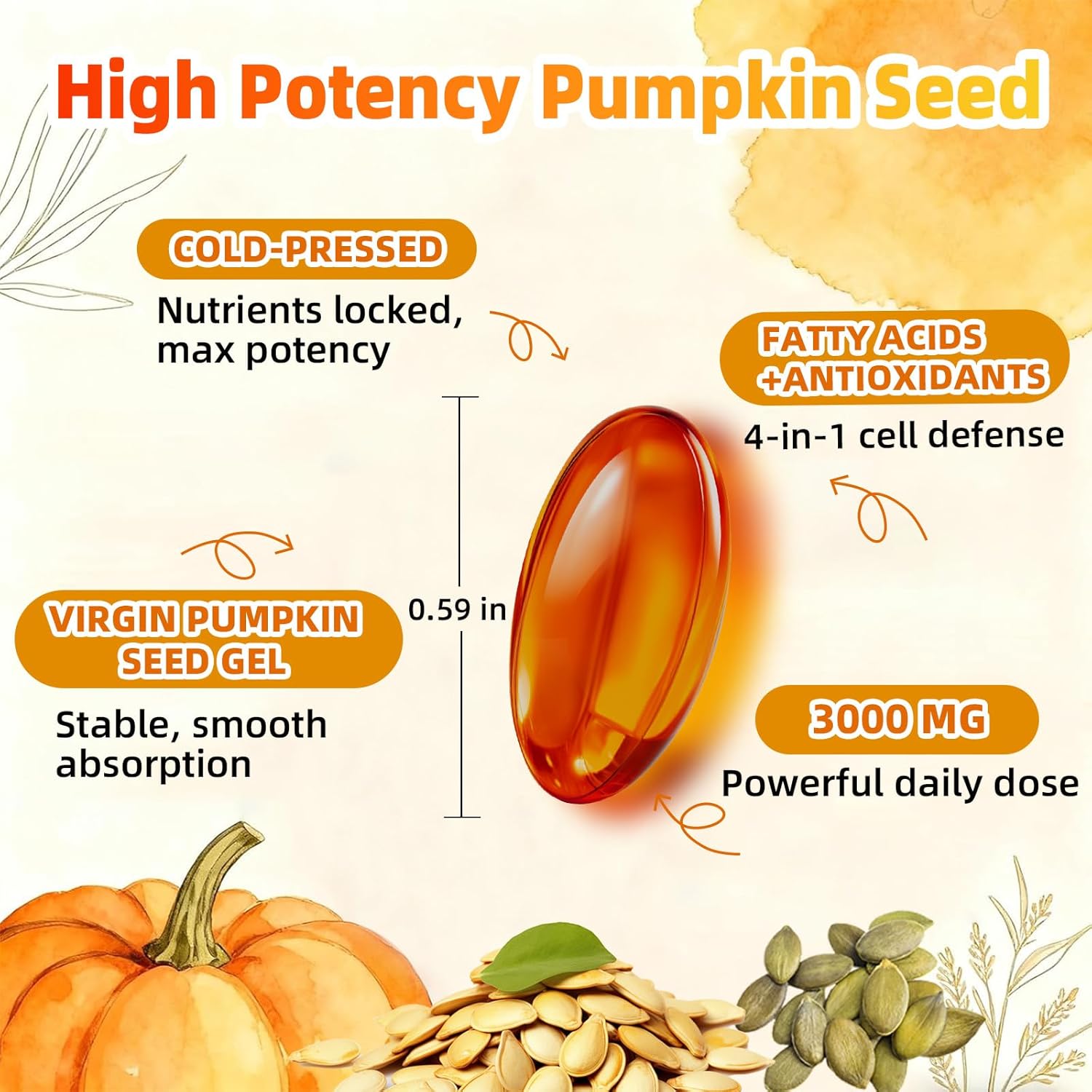 4-in-1 Pumpkin Seed Oil 3000mg with Saw Palmetto & Vitamin D3 – Cold Pressed Softgels for Hair, Prostate & Bladder Wellness – Non-GMO, 300 Capsules (100-Day Supply) - Image 6