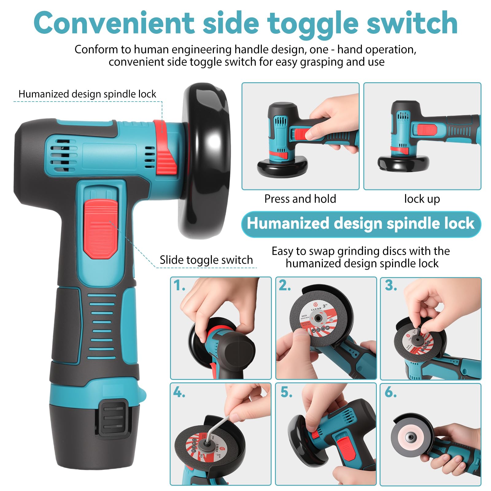 Mini Meuleuse D'Angle Sans Fil 18000RPM, 12V Professional Disqueuse Sans Fil avec 10 Disques de Coupe et de Polissage pour le Meulage et la Coupe (Bleu)