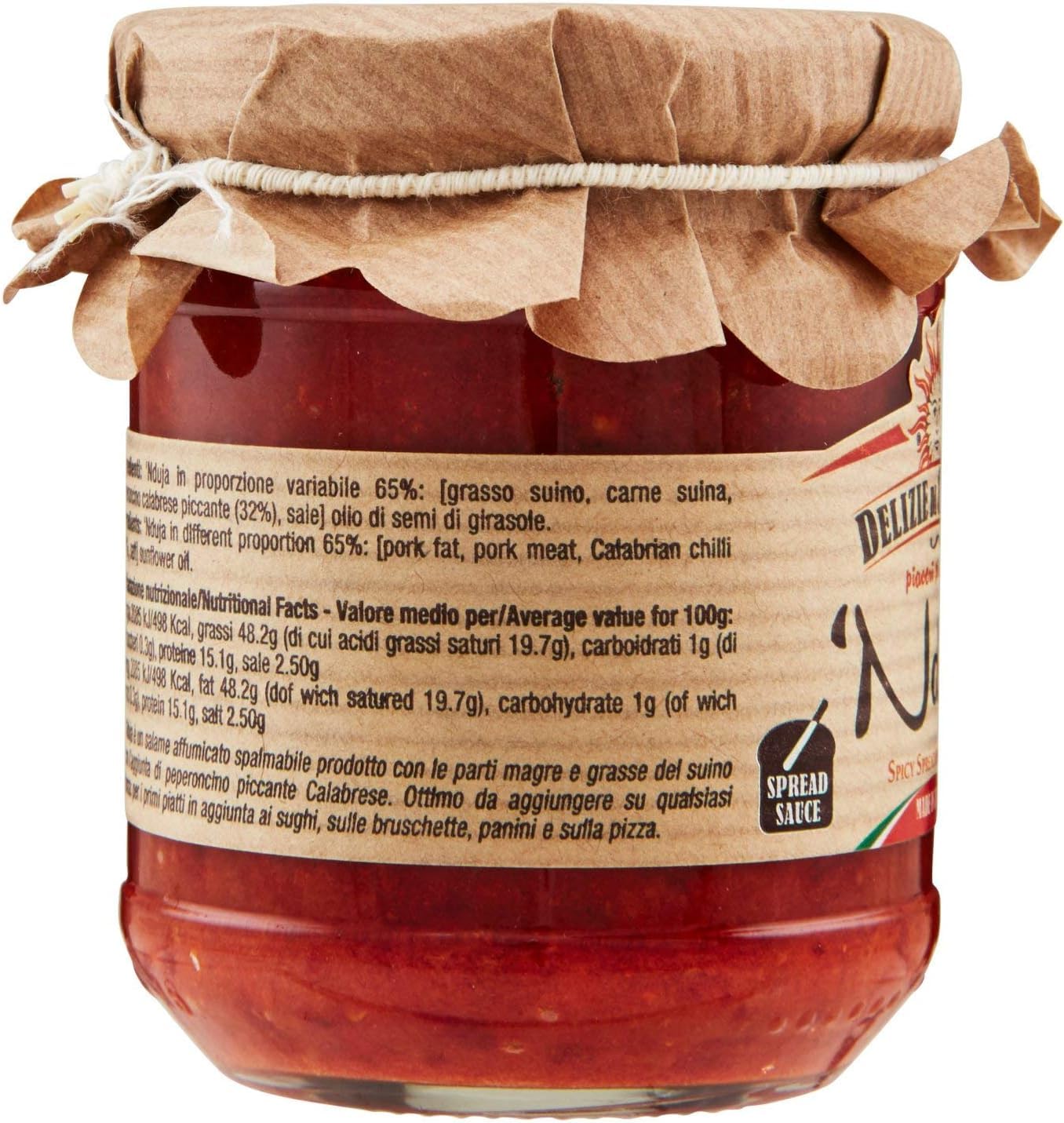 Italian Gourmet Delizia di Capabia Nduja di Spilinga, Salami, 12 x 135g | Piccante spalmabile, kalabrische Spezialität, perfekt auf Brot, Pizza oder, Gesamtnettogewicht 1,62 kg + Kostenlos Polpa 400g