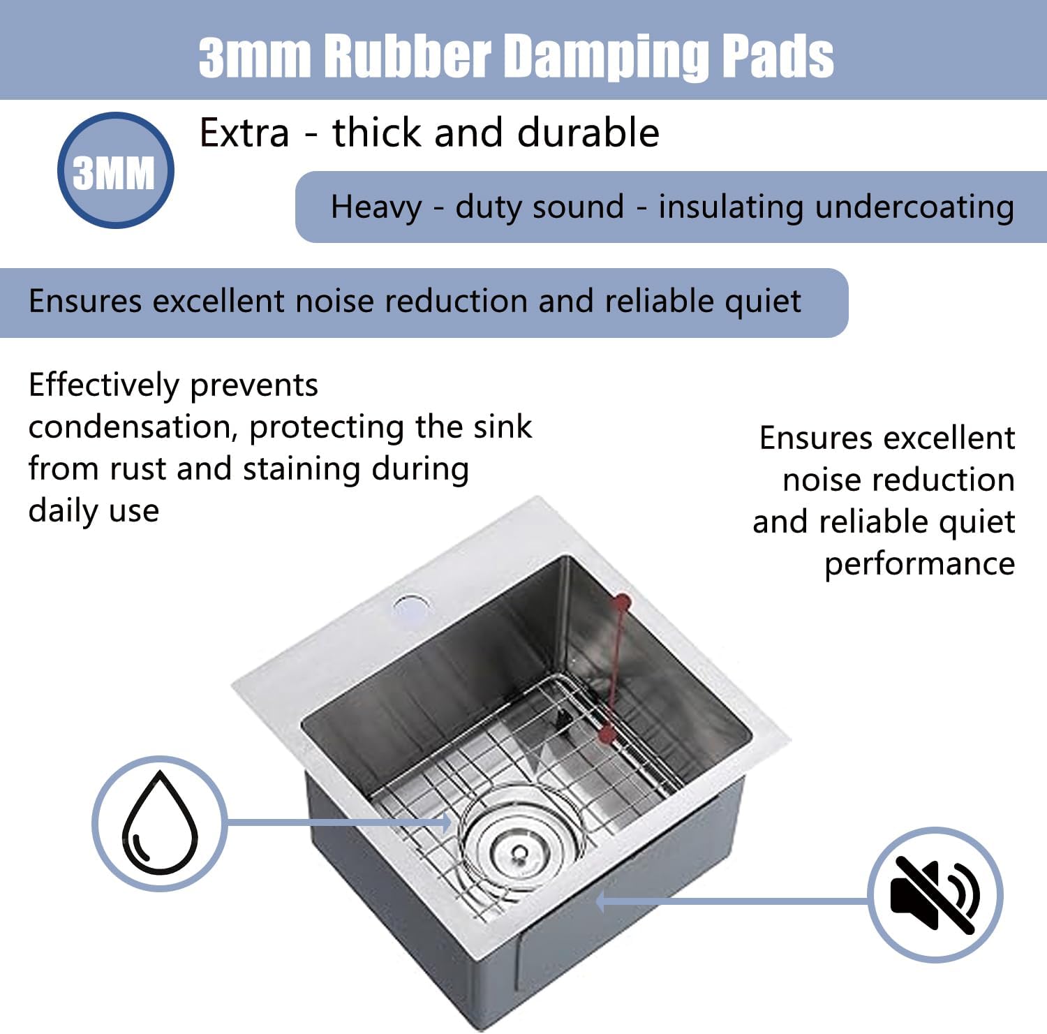 15x15 Inch Bar Sink Drop In, Topmount Kitchen Sink Stainless Steel Square Small Sinks, Single Bowl Kitchen Sinks for Laundry Wet Bar Prep RV Office Outdoor Yard with Grid & Drain