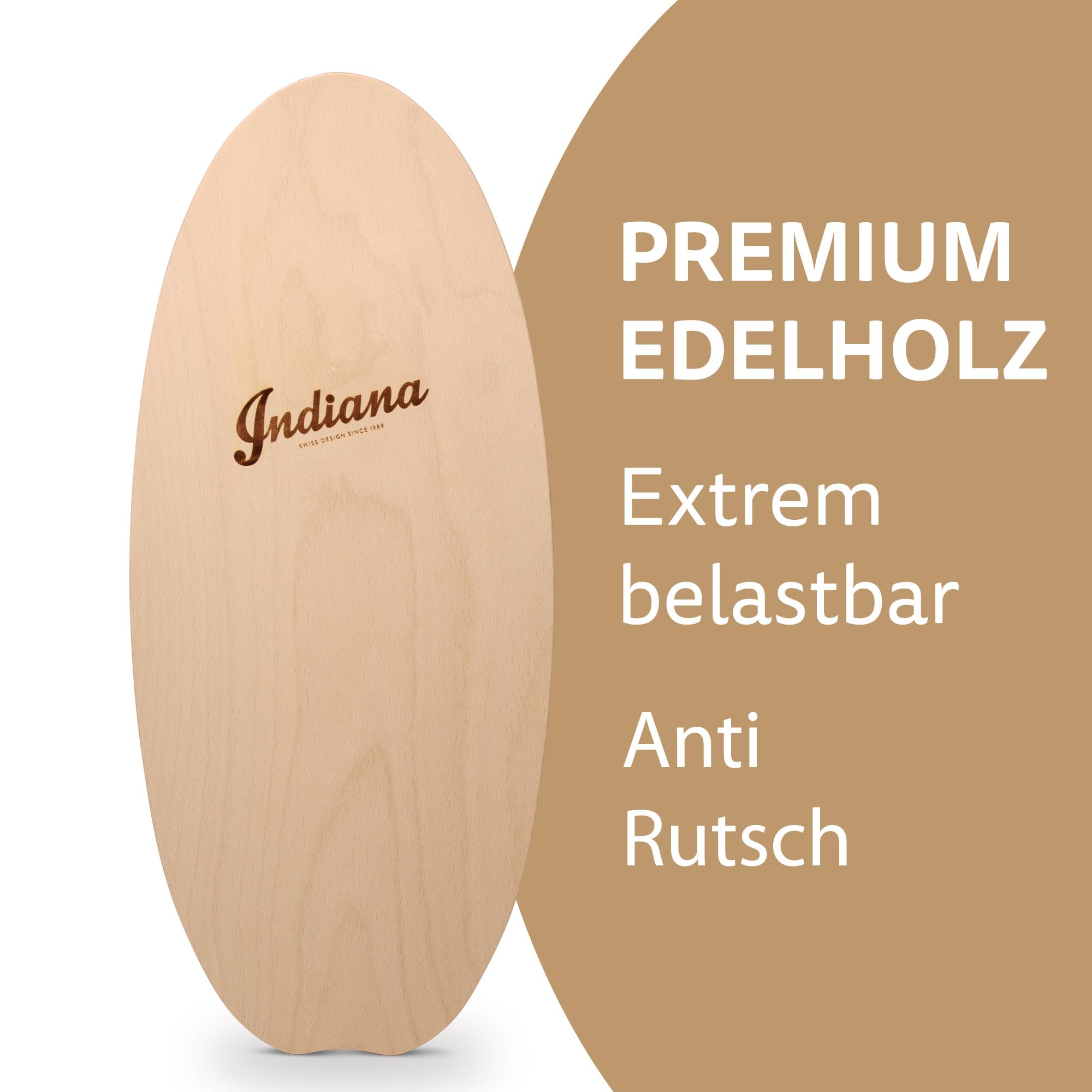 Indiana® Balance Board | DAS ORIGINAL Swiss Made - HANDGEFERTIGT | inkl. Premium Korkrolle | Balancierbrett Fiberglas verstärktem Holzkern | Gleichgewichtstraining für Kinder und Erwachsene