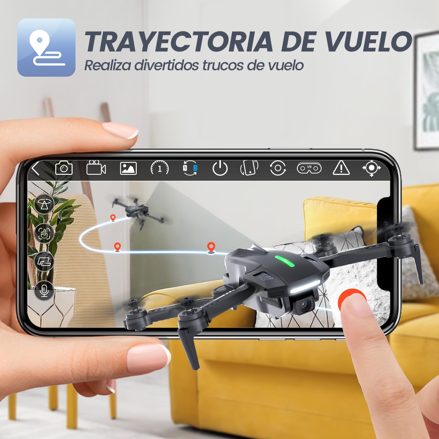 DEERC D70 Mini Drone con cámara HD 1080P para niños adultos, cuadricóptero RC plegable FPV para niños niñas con modo sin cabeza, Tap Fly, giros de 360°, control de voz y gestos, 2 baterías