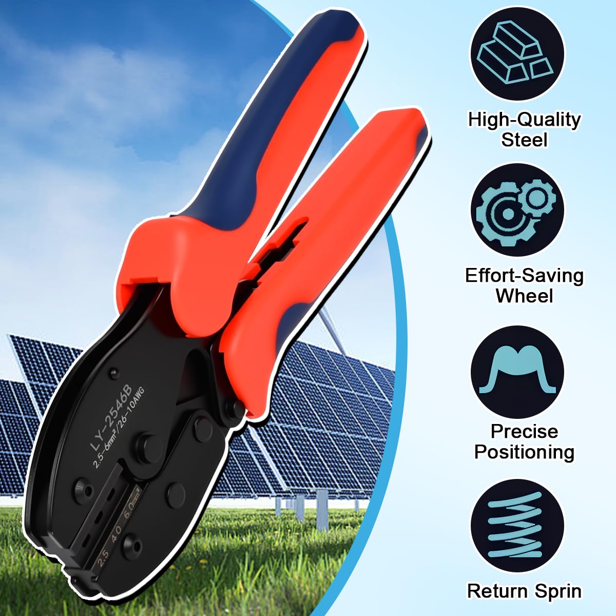 Crimpadora MC4 Solar para Conectores Aislado 2,5/4/6 mm² Herramienta de Crimpado Fotovoltaico