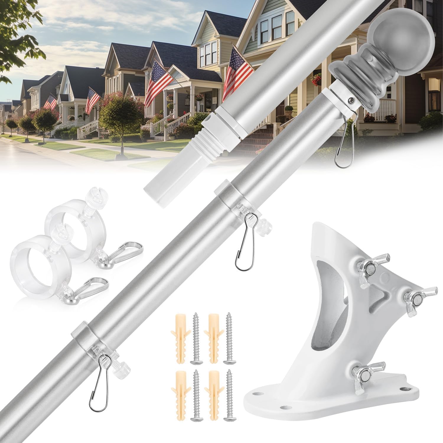 Yosoo Fahnenmast-Halterung Aus Aluminium – Wandmontage, 2,5 Cm Loch, 2 Positionen (gerade & 45°), Weiß, Wetterfest – Für Flaggen Bis 2,5 Cm Yosoo Fahnenmast-Halterung Aus Aluminium – Wandmontage, 2,5 Cm Loch, 2 Positionen (gerade & 45°), Weiß, Wetterfest – Für Flaggen Bis 2,5 Cm