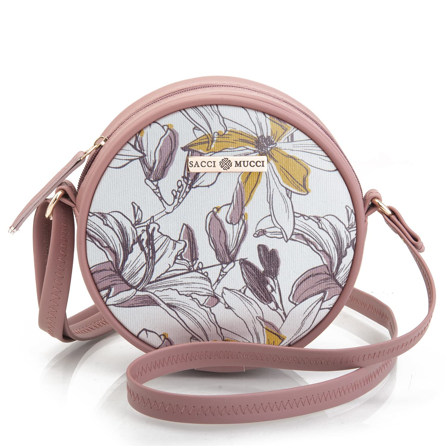 SACCI MUCCI Women's Round Sling Bag - Magnolia Floral Print, Blush, M