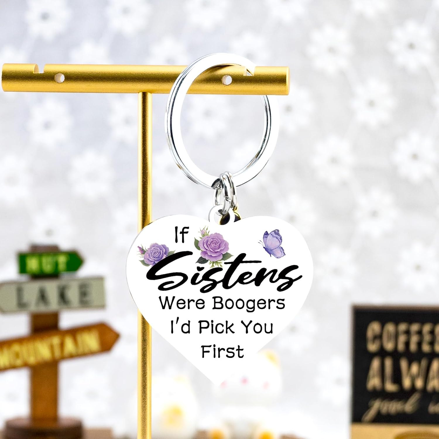 Valentines for Sister Keychain From Brother Funny Sister Gifts Valentines Day Gift for Sister Funny Gifts for Sister Valentine If Sisters Were Boogers I’d Pick You First Purple Butterfly Keychain - Image 7