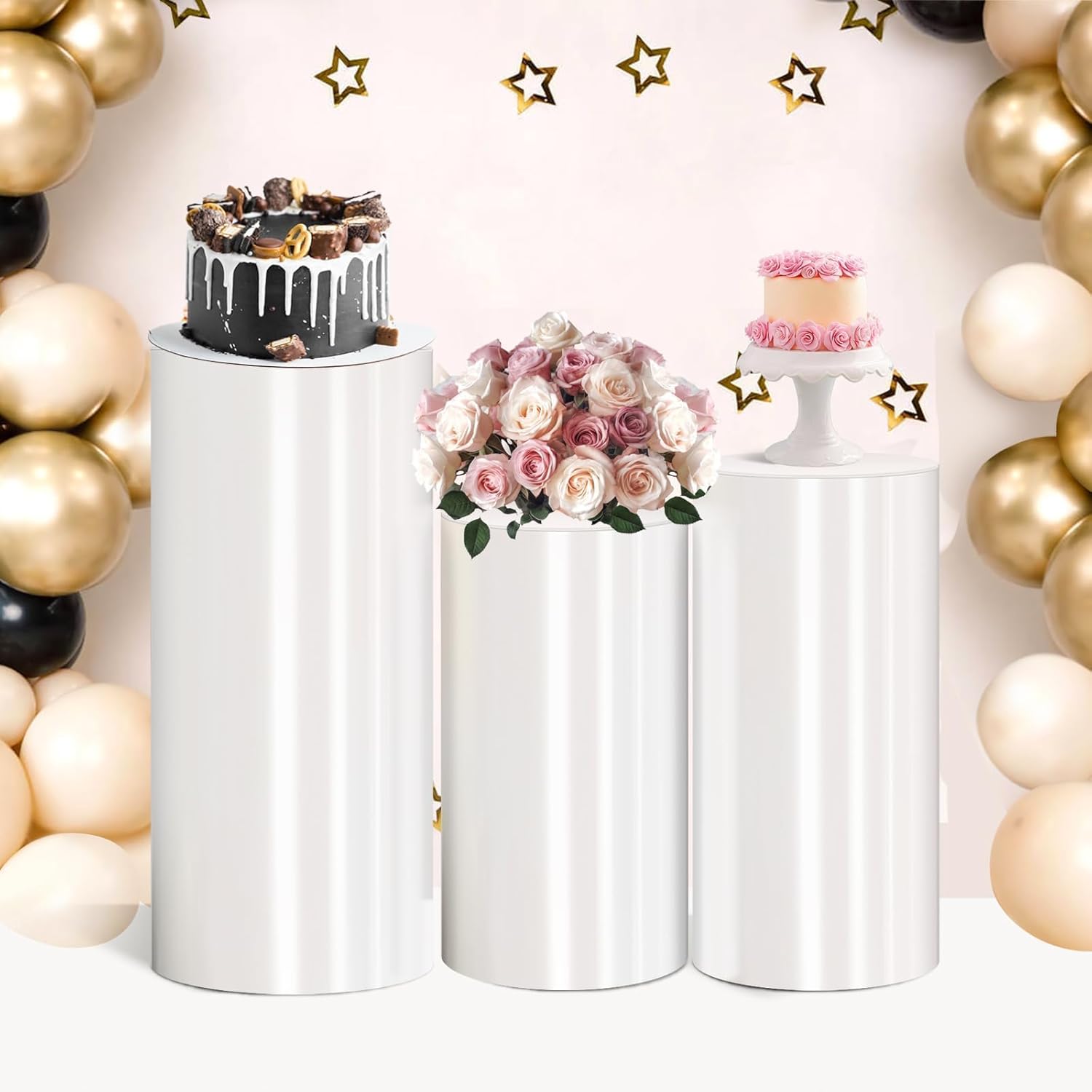 Cylinder Pedestal Stand PVC White Display Plinth Pedestal Stand Portable Sturdy Cylinder Stands cilindros para Fiestas redondos for Party Wedding Birthday Decor Cupcakes Floral Arrangement-5 PCS